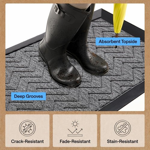 GORILLA GRIP Waterproof All-Season WeatherMAX Doormat - Natural Rubber, Stain & Fade Resistant, 29x17, Steel Chevron