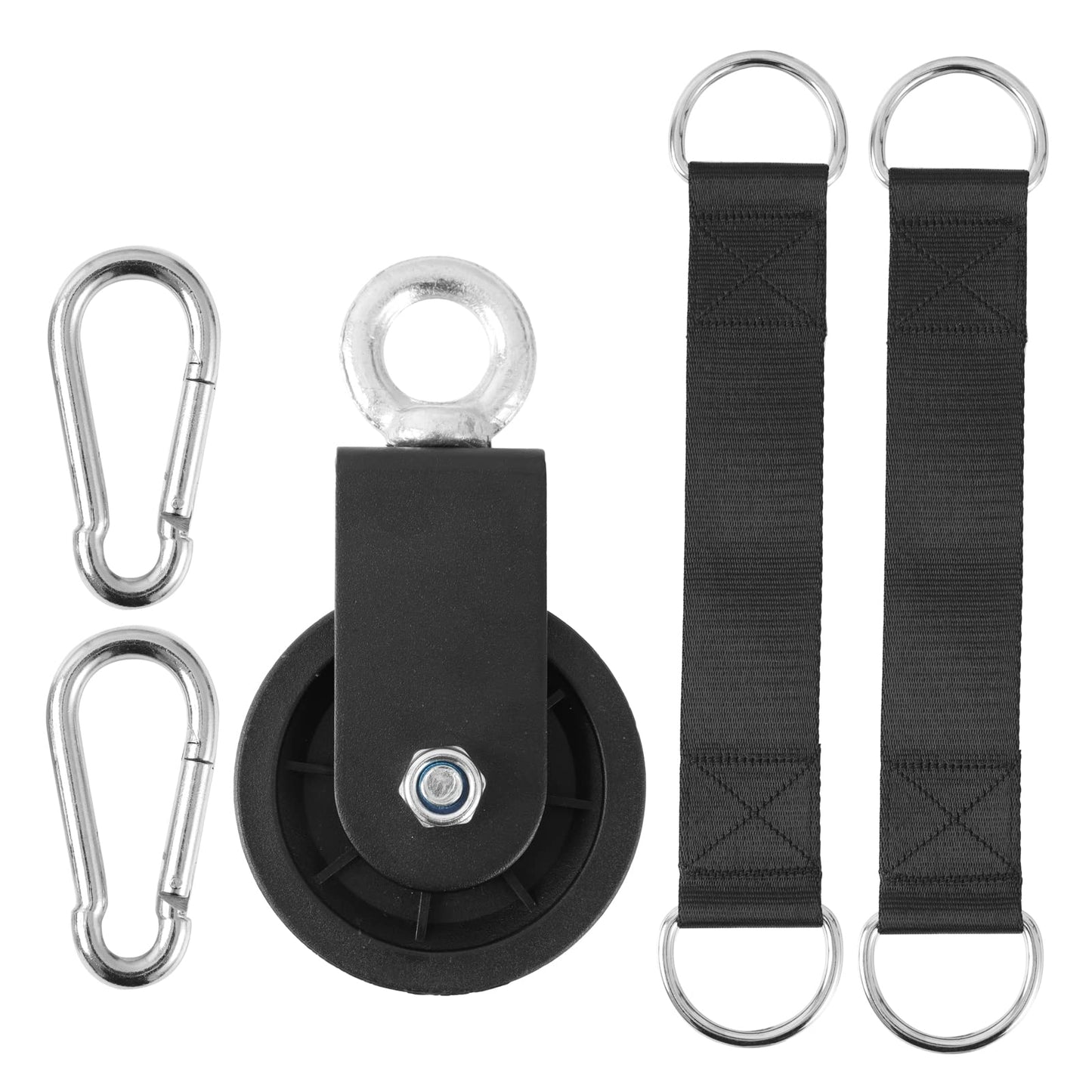 PANTIK 90mm Gym Pulley System Pulley Wheel with 2 Hanging Strap Carabiner, Fitness Swivel Pulley Wheel for DIY Home LAT Pulldown and Lift Cable Machine