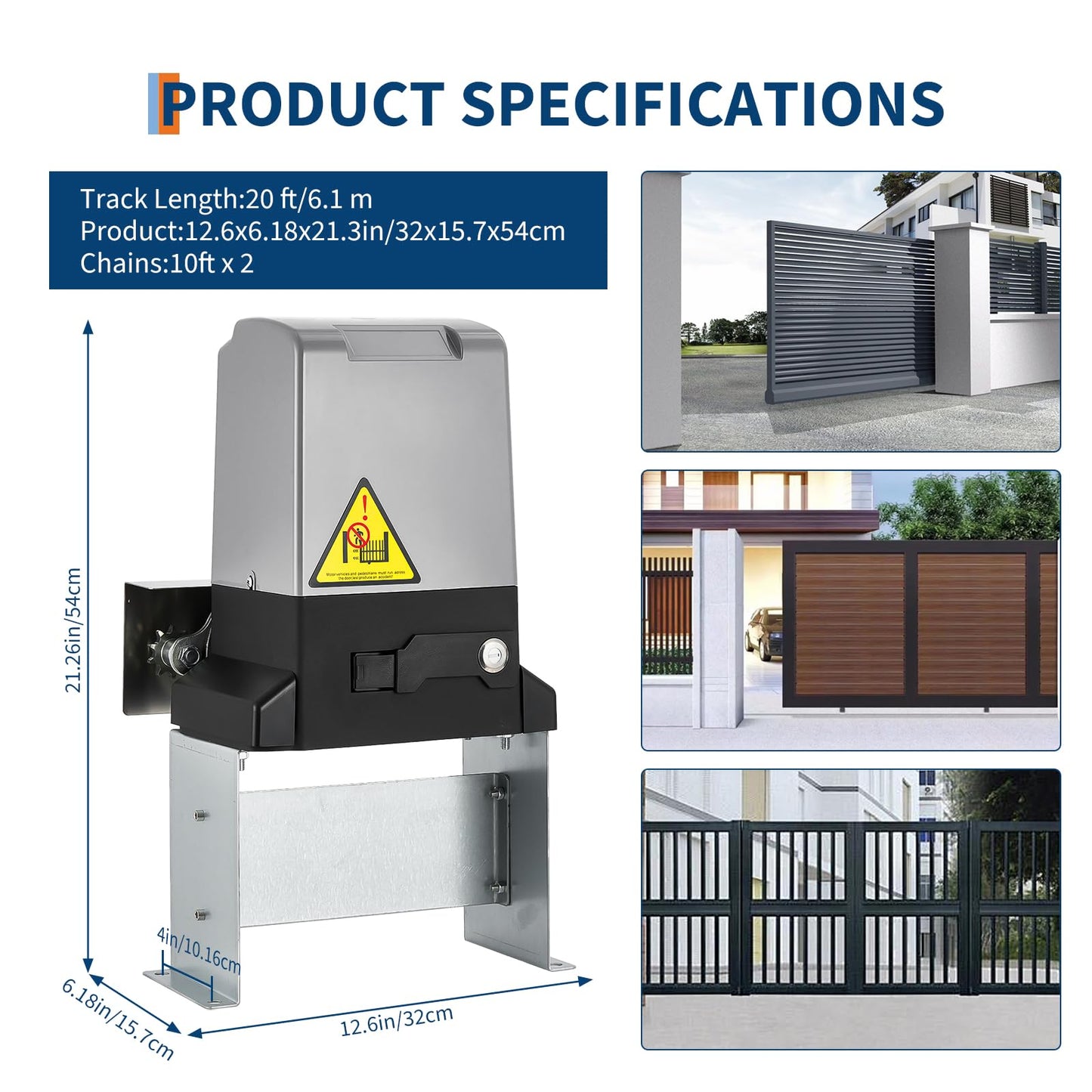 Automatic Sliding Gate Opener with 2 Remote Controls, 1760 LBS Electric Rolling Driveway Slide Gate Motor, Gate Operator Hardware Kit for Security, 40 ft/Min Move Speed, Fits Gates Up to 40 ft