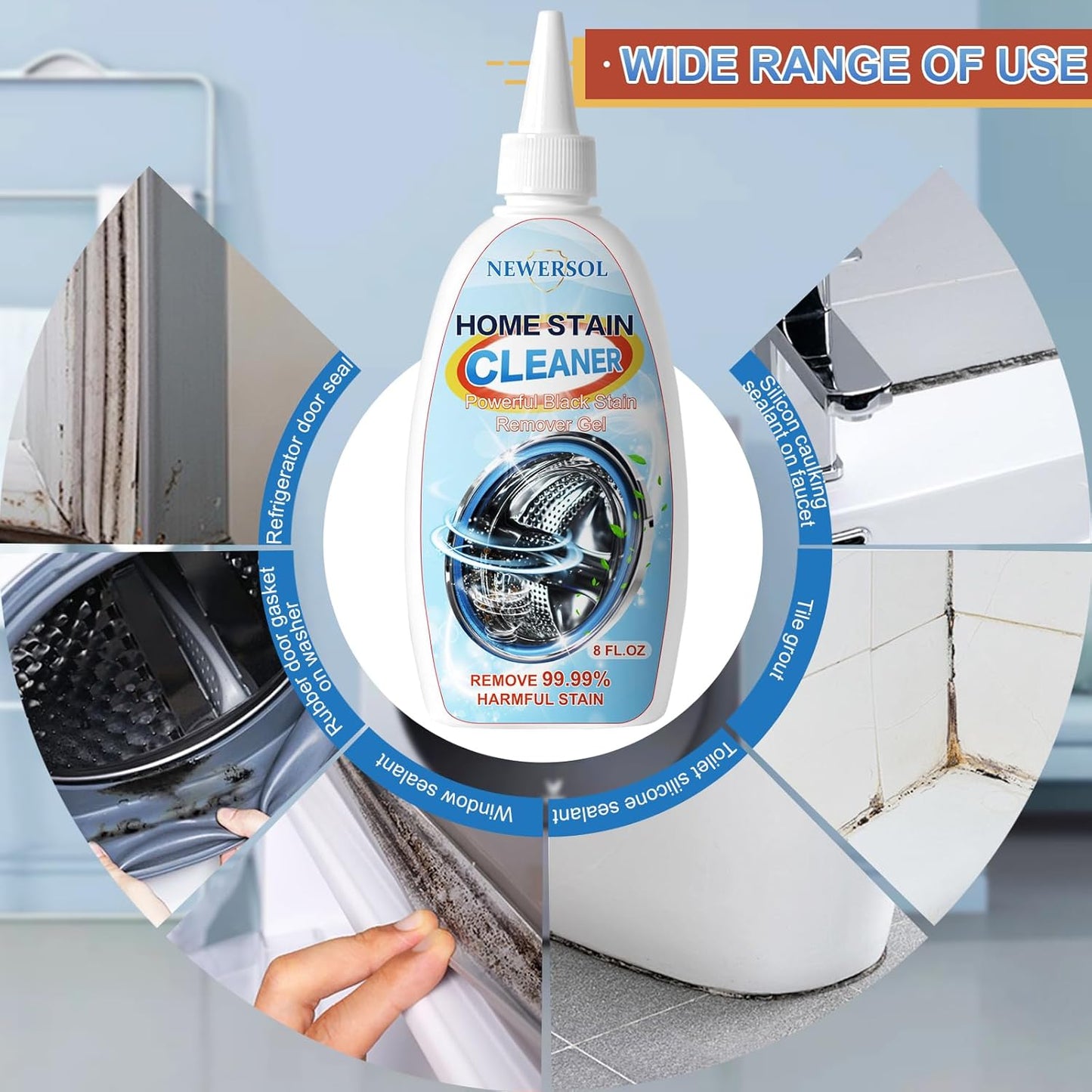 Skiennix Black Stain Remover Gel - Powerful Washing Machine & Grout Cleaner | 8 Fl Oz for Home Use
