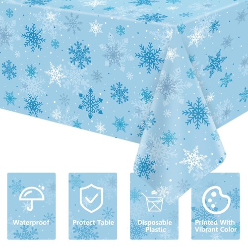 FVEOCR 4PCS Christmas Tablecloth Blue Snowflake Xmas Party Table Cover Snowflake Tablecloths Christmas Table Decorations Winter Holiday Party Supply 51X86IN
