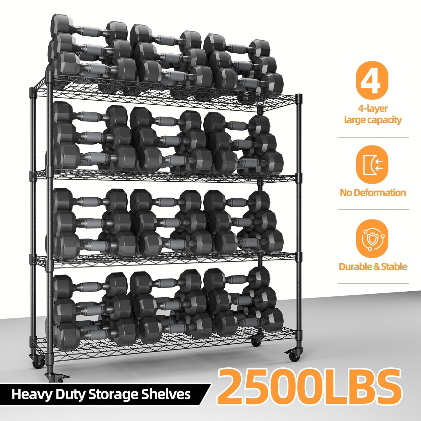 NULTRUMA Storage Shelves, Heavy Duty 4 Tier Storage Metal Shelves with Wheels, 2500LBS Capacity Adjustable Metal Wire Shelving Unit for Garage, Pantry, Kitchen, Closet, Commercial & Industrial Use