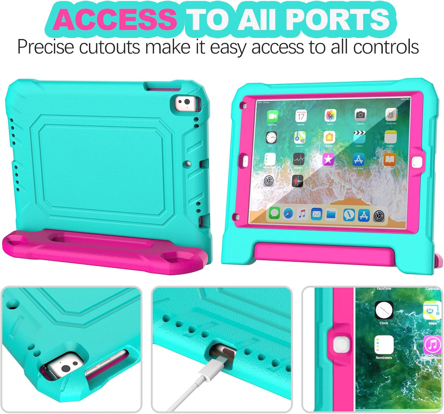 YH YIHE 9.7 Inch 9.7 6th/5th 2018/2017, 2/1& 9.7, YIHE Kids Case for iPad with Screen Protector, Shockproof Handle