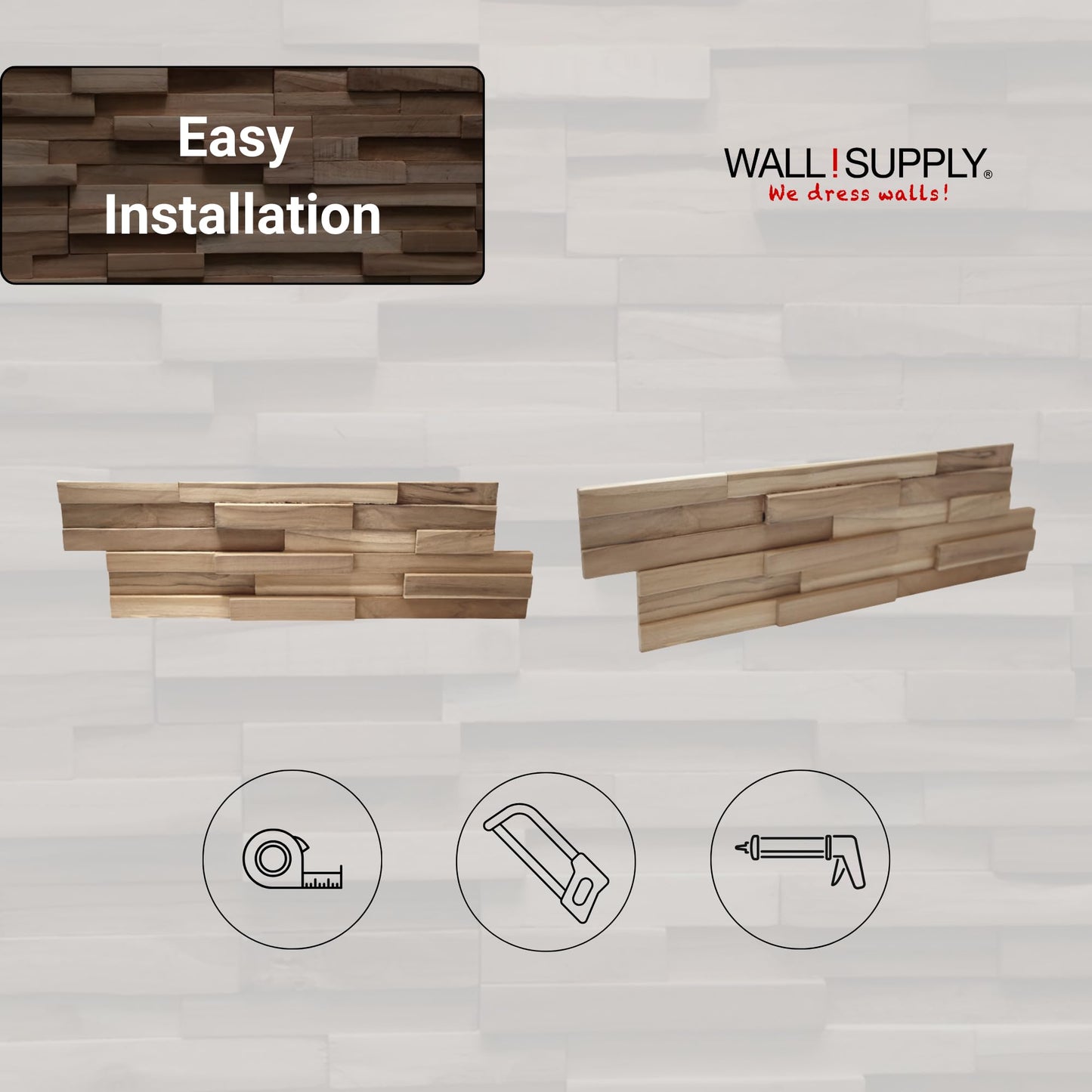 Wall!Supply 3D Wall Panels – Reclaimed Modern Asian Teak Wood – Home Decor Wallpaper Alternative for Living Room, Bedroom & Office – Easy DIY Installation – 10 Pack, Covers 9.6 Sq Ft