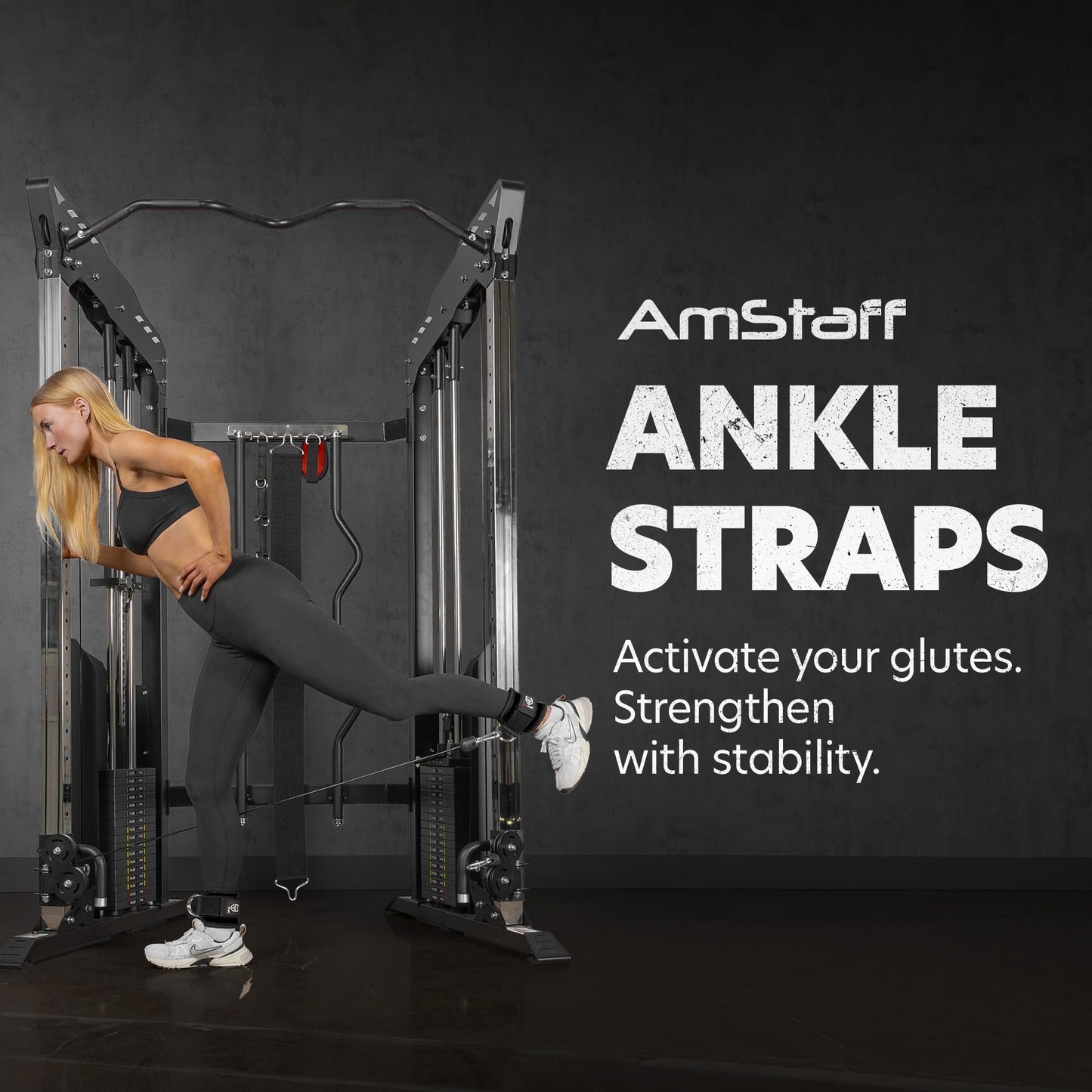 AmStaff Fitness Ankle Straps for Cable Machines – Padded Gym Ankle Cuffs for Glutes, Legs, and Booty Workouts – Adjustable Cable Attachments for Women & Men – One Size (Black)