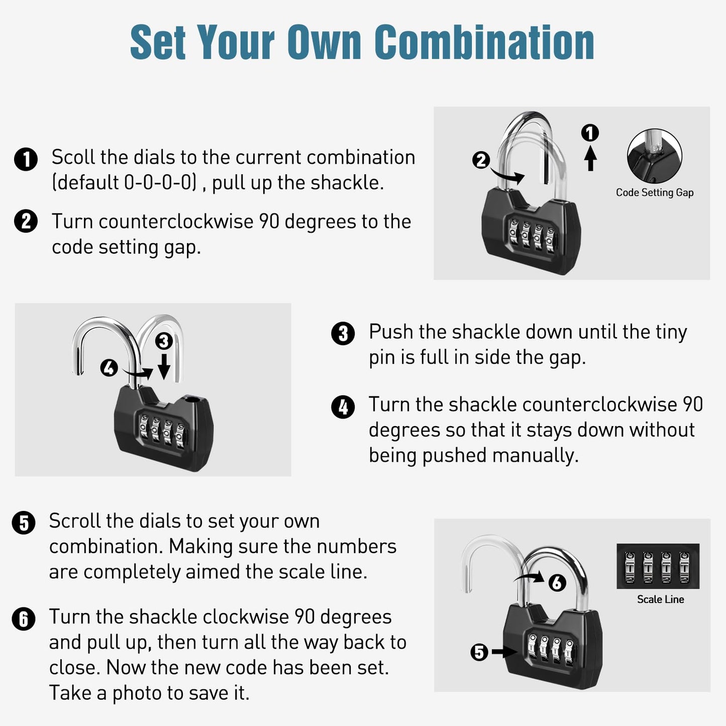 1 Pack disecu 4-Digit Combination Lock, Waterproof Outdoor Padlock for School Gym Locker, Fence, Gate, Shed, Storage Unit (Black)