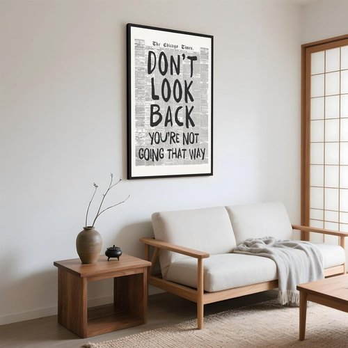 Framed Retro Newspaper Wall Art - Inspirational 'Don't Look Back' Quote | Black and White Canvas Print 8x12