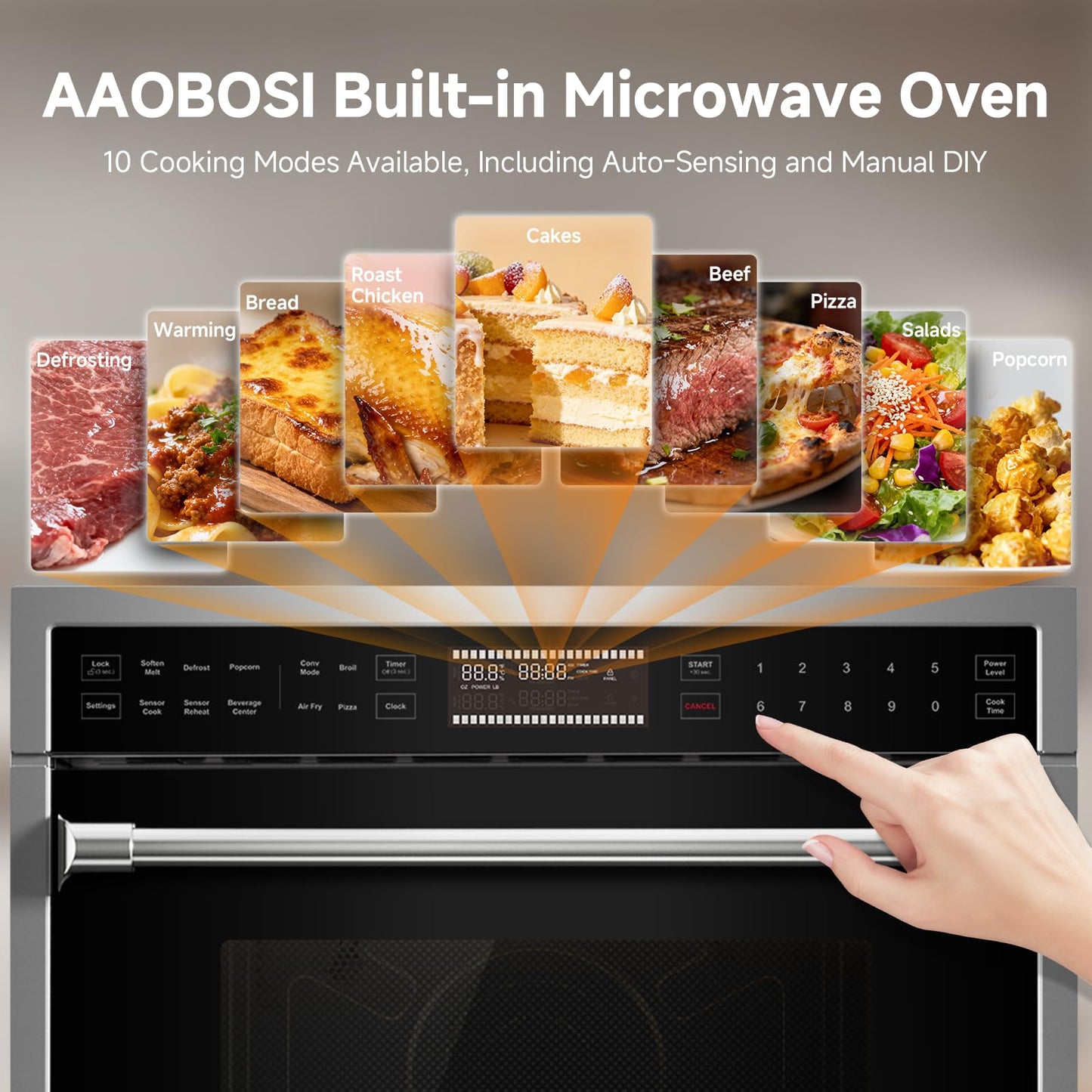 AAOBOSI 24 Inch Built in Microwave Oven,1.6 Cu.Ft Wall Microwave Convection Ovens Air Fryer Combos, 1000Watt Power Sensor&Auto Cook, 10 Cooking Modes, Drop Down Door,Stainless Steel