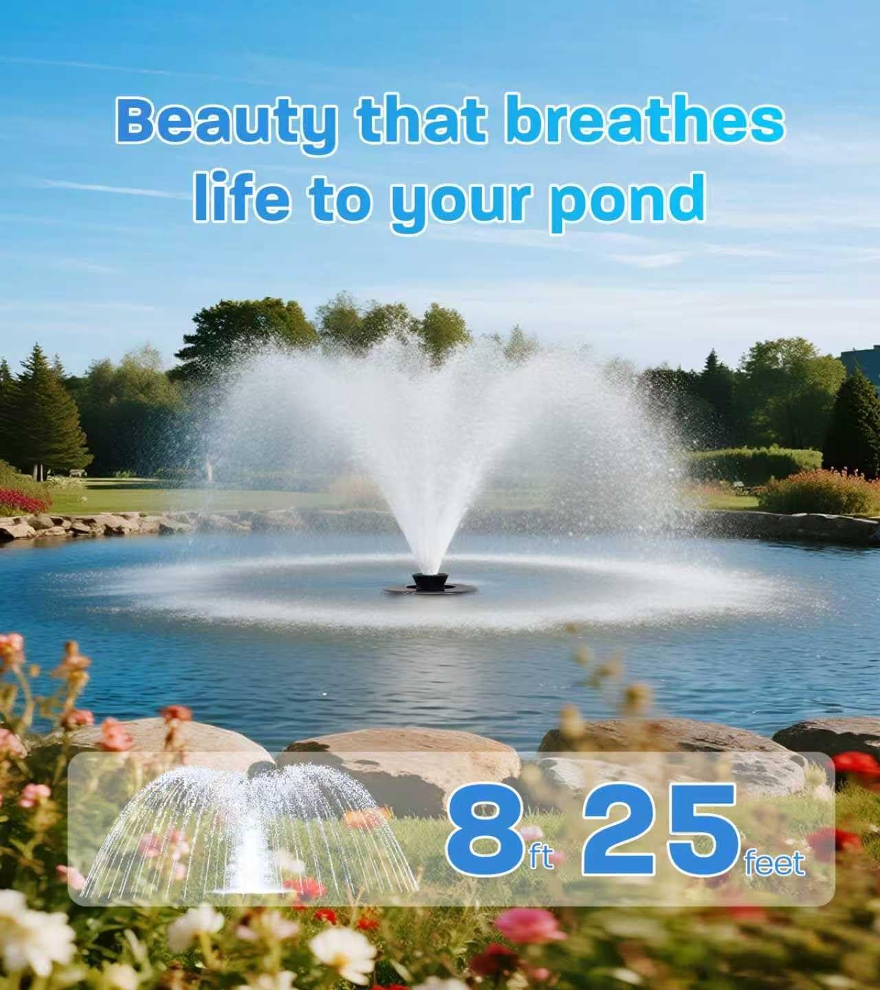 KYZDZQ 15000 GPH Pond Fountain Aerator, 110V,Floating Pond Fountain Pump with Stainless Steel Body, Pond Aerator Pump for Small & Large Ponds and Lakes (Black)