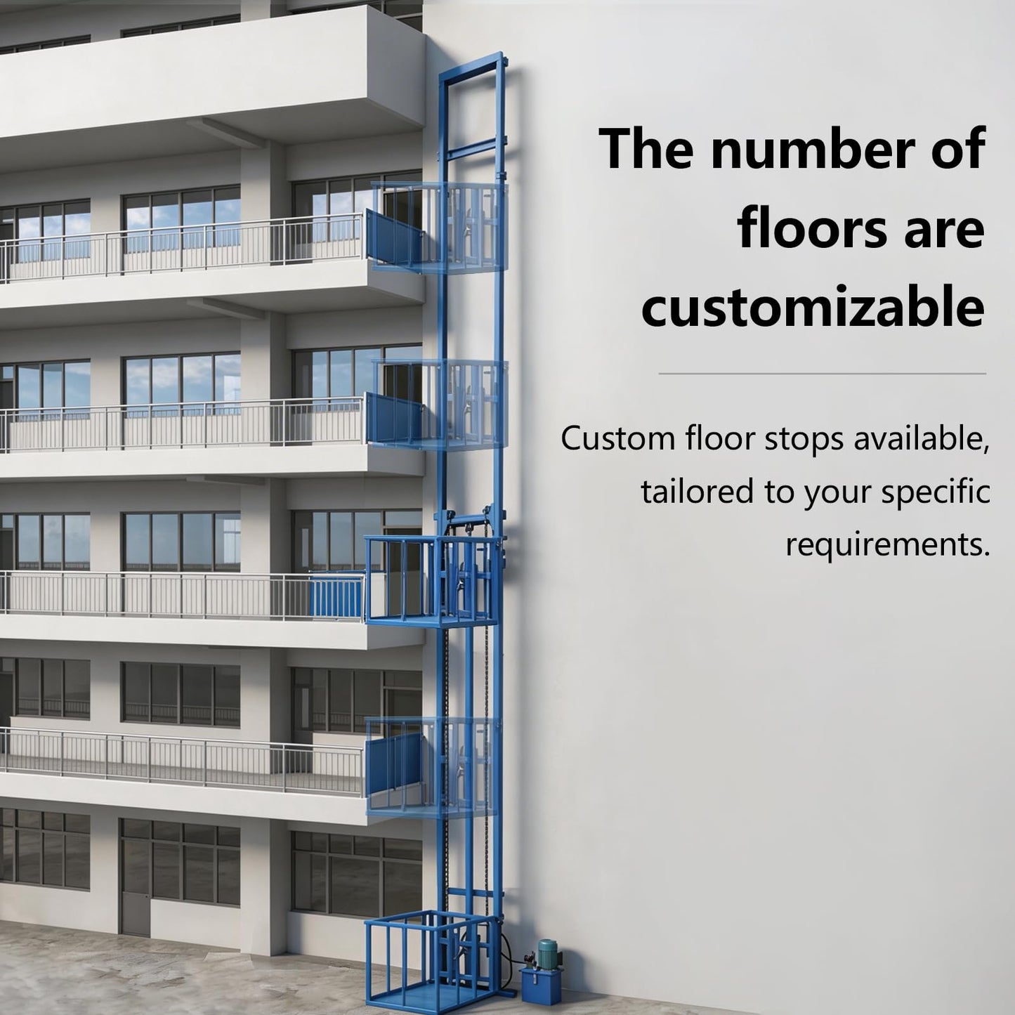 2200lbs Capacity Electric Hydraulic Lift Platform, Customizable Cargo Elevator for Home, Warehouse & Factory, Heavy Duty Rail Hoist Freight Lift with Remote Control