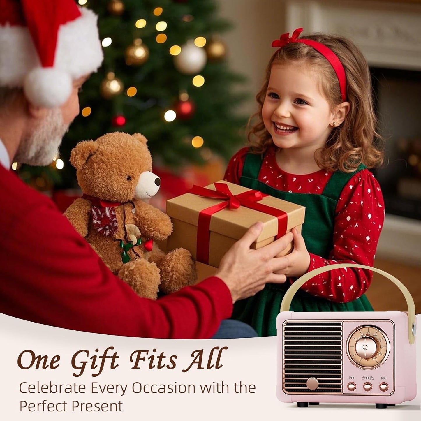 Caulikine Retro Bluetooth Speakers Birthday Gifts for Girls Small Cute Pink Portable Wireless Speaker Gift Ideas