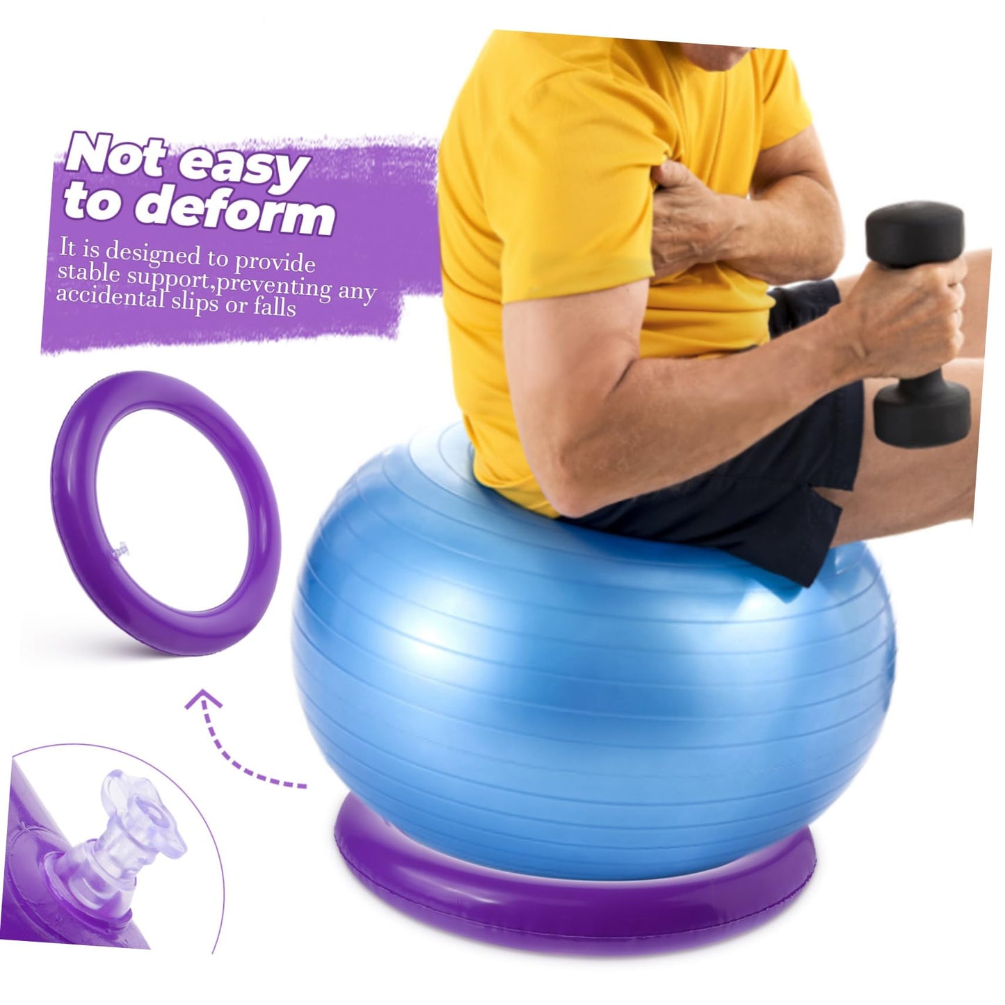 Toyvian Inflatable Yoga Ball Base with Fixed Ring 16.53In Round Stable Holder for Exercise Fitness Training Slip Resistant Support Stand