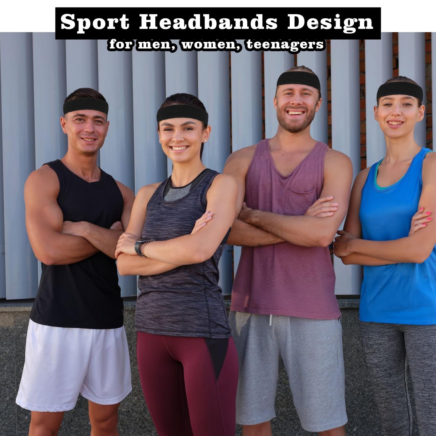 DOPENSPI 4PCS Sweat Band, Black Sweatbands Sport Headband for Men Women Polyester Moisture Wicking Head Band for Athletic Exercise Running Tennis Basketball Yoga Fitness Working Out