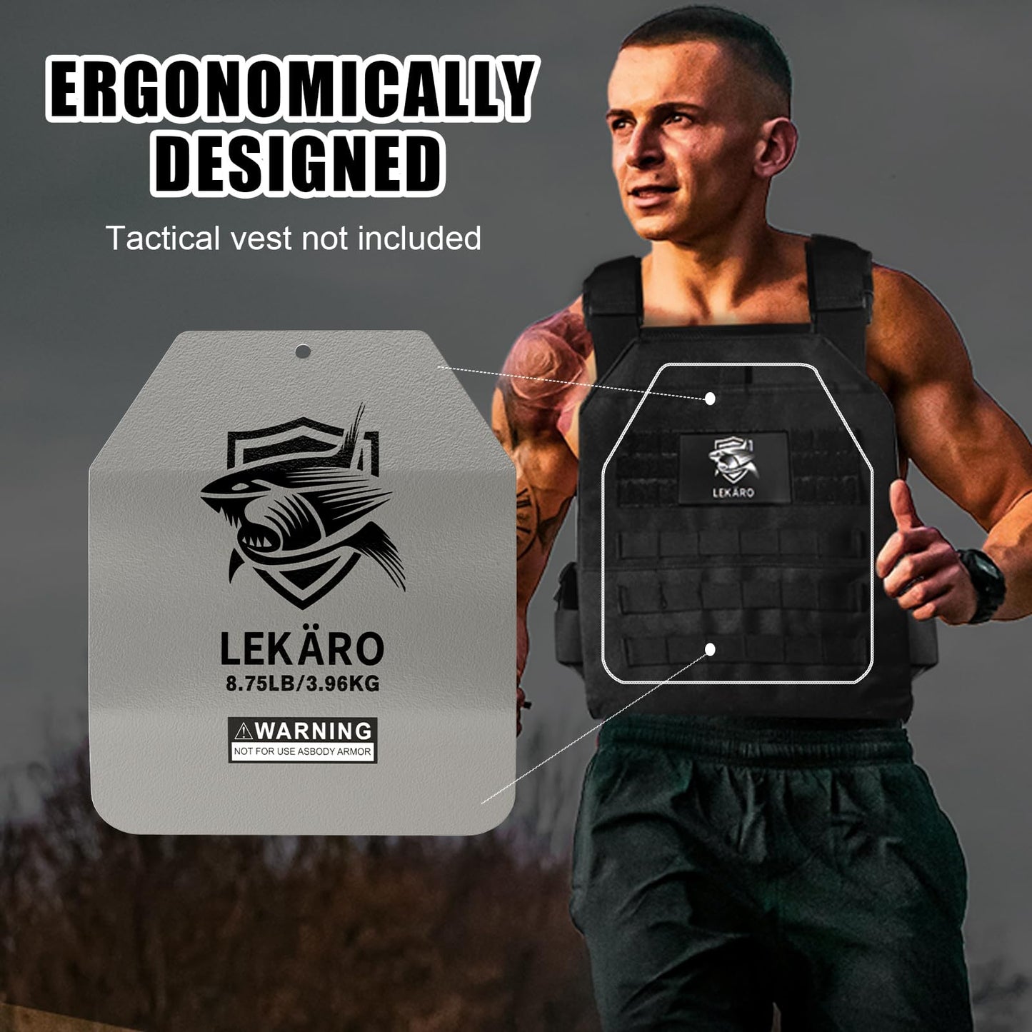 8.75 lb Curved Weighted Vest Plates for Men and Women - 1 Pair Ergonomic Contoured Steel Plates - High-Density Build for Weighted Vests, CrossFit, Hero WOD and Rucking