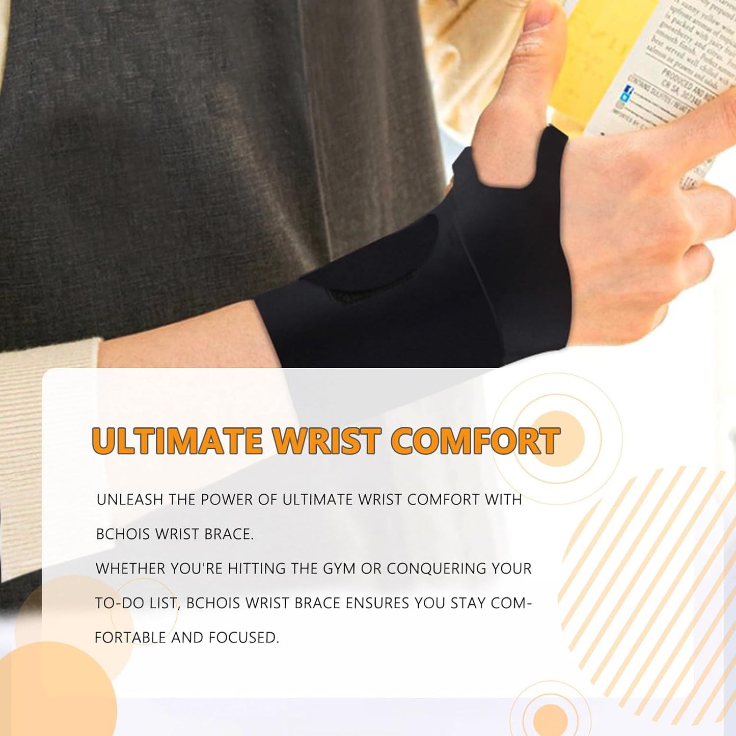 Bchois Wrist Brace,Wrist Support for Carpal Tunnel Pain Relief,Ulnar Brace Ultra-Thin Elastic for Tear,Wrist wraps Repetitive Wrist Use Injury,Fits Both Wrists