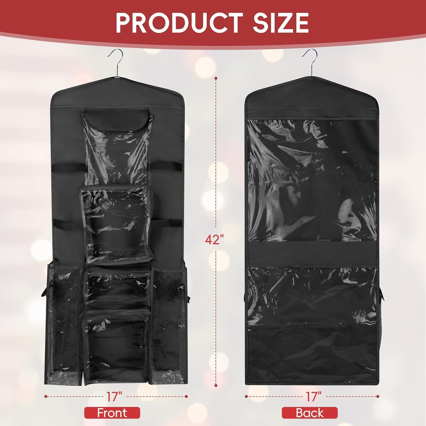 Wrapping Paper Organizer - Double-Sided Hanging Gift Wrap Storage with Pockets & Straps | Black