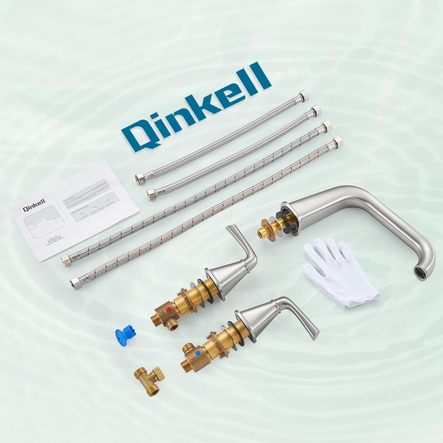 Bathtub Faucet Set 3 Hole, Brushed Nickel Roman Bathtub Faucet, High Flow Deck Mount Tub Faucet, Widespread Garden Tub Faucet 2-Handle with Hot & Cold Supply Lines