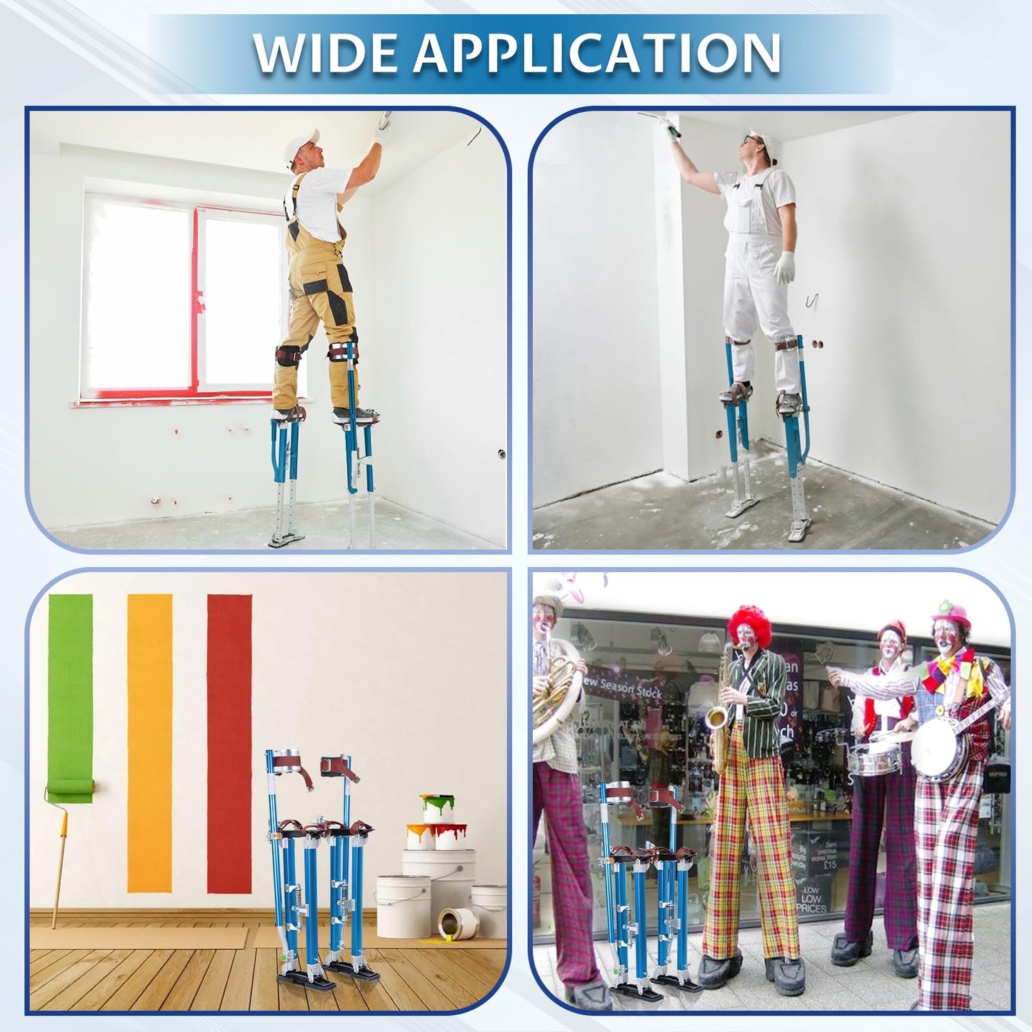 Hooomyai Drywall Stilts 18-30 inch Adjustable Height Aluminum Painting Tool Stilt with Knee Pads Protection Ideal for Painting, Finishing, and Cleaning – Blue