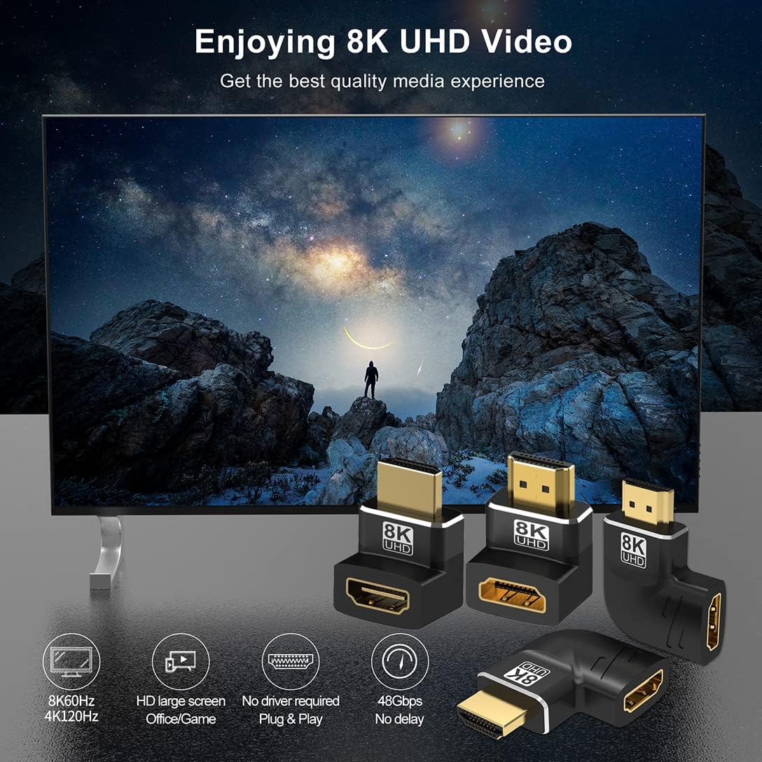 Warmstor 4 Pack 8K 2.1 90 270 8K@60Hz,4K@120Hz,HDR,eARC PS4 PS5 HDMI Male to Female Adapter Connector Up Down Left