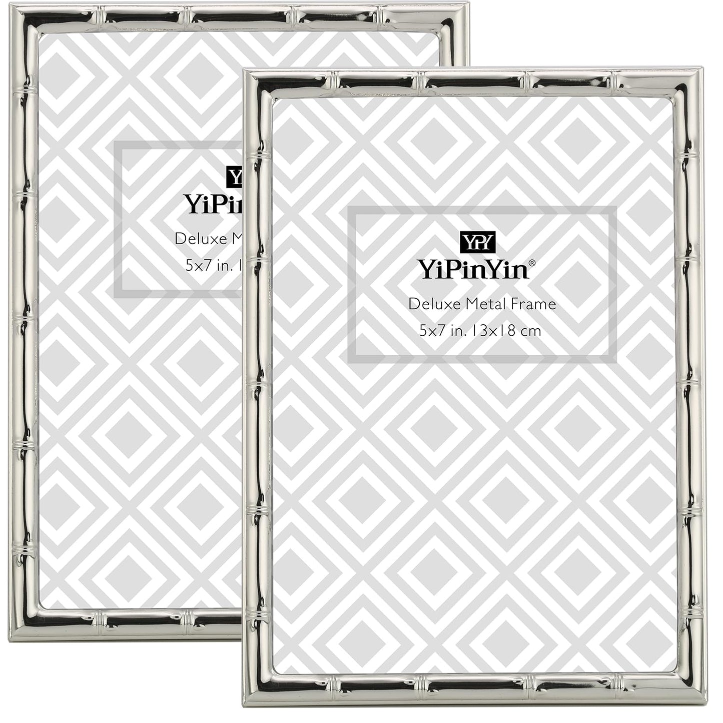 YiPinYin 4x6'' Bamboo Detail Designs Silver Metal Picture Frame 2pack, Elegant Silver Plated Baby Nurse Photo Frames 4x6'' With Soft Touch Velvet Backing for Desktop and Wall Décor