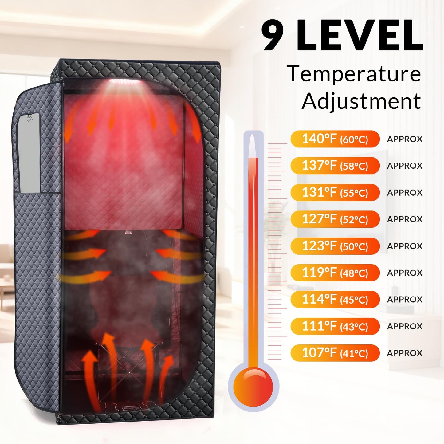 Veloqore Dry Infrared Sauna, Saunas Box with Red Light Therapy for Relaxation, Detox and Muscle Relief, 9 Levels Home Saunas with Carbon Crystal Heating, Portable Sauna for Home, Bedroom, Living Room