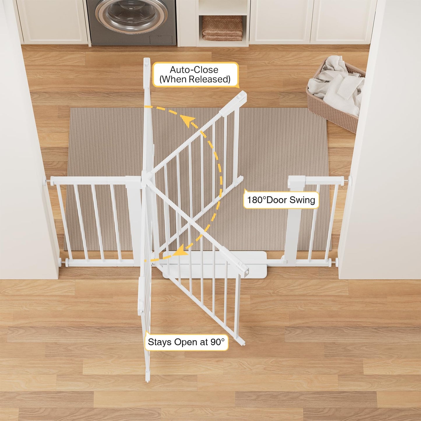 Cumbor 29.7-48" Baby Gate for Stairs, Mom's Choice Awards Winner-Dog Gates for Doorways, Auto Close Safety Pet Gate for Dogs Indoor, Easy Install Pressure Mounted Child Gate with Walk Thru Door, White