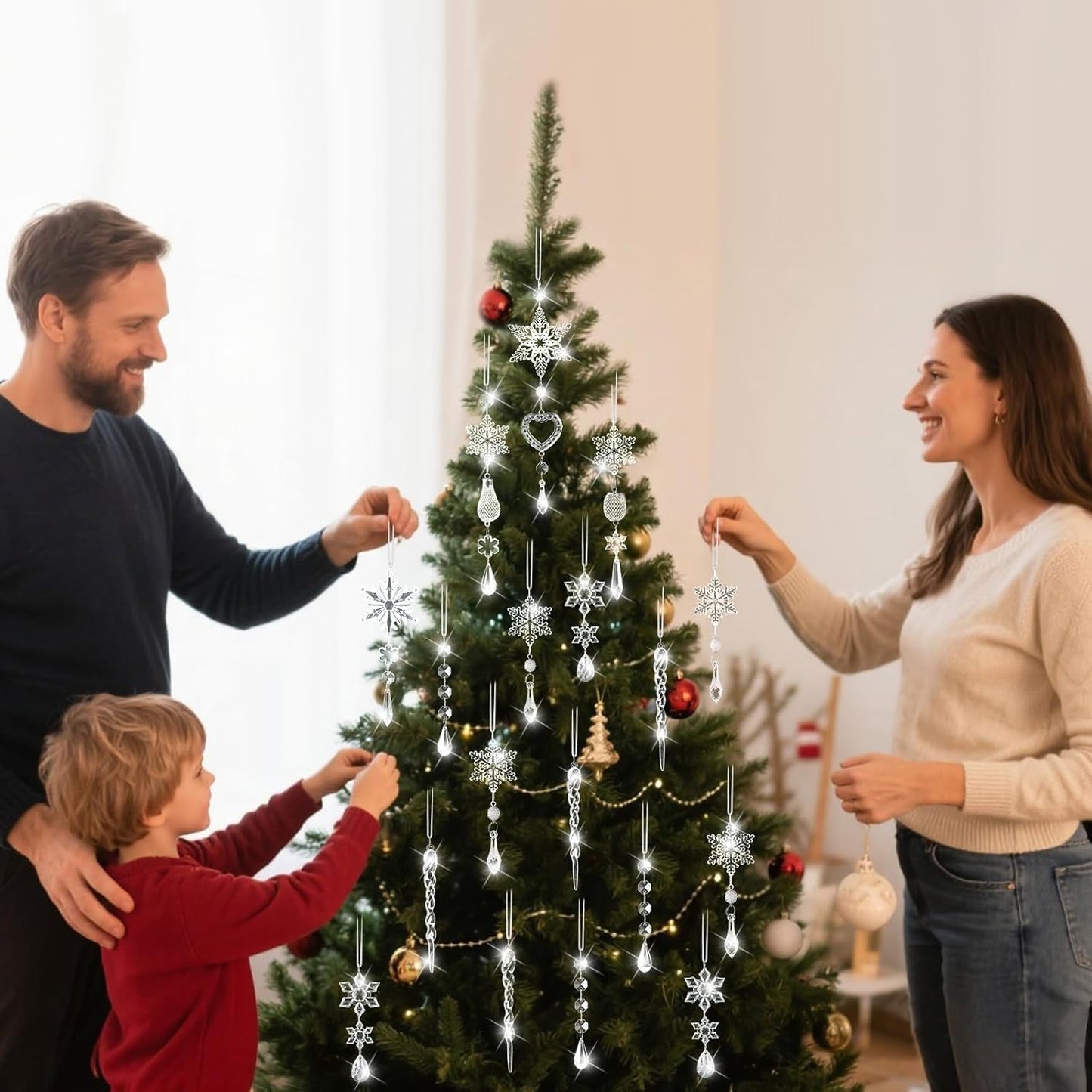 Skiennix Crystal Ornaments - 21pcs Sparkling Snowflake Christmas Tree Decorations | Holiday Home Decor