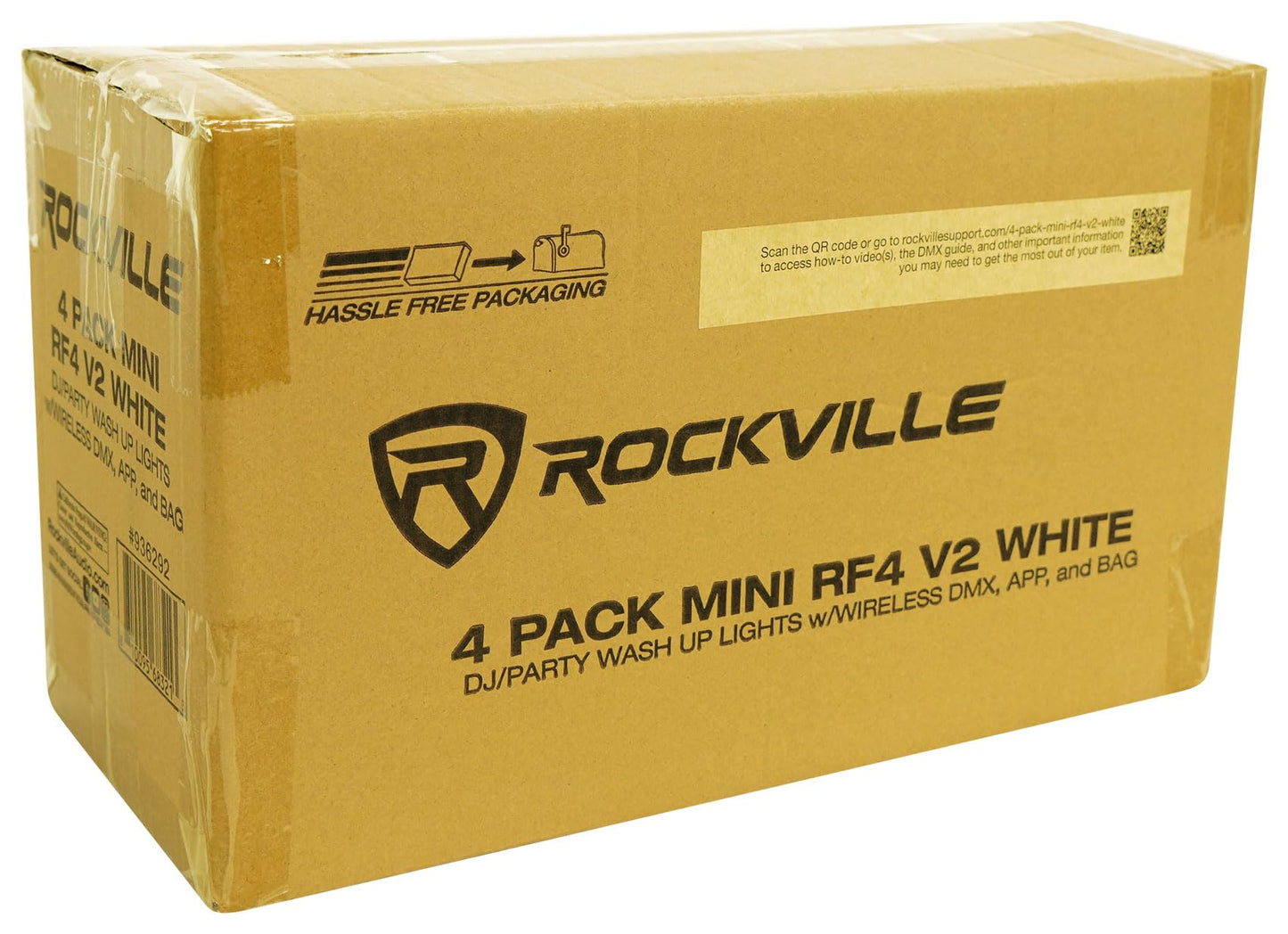Rockville 4 Pack MINI RF4 V2 White LED Wash Up Light, RGBWA+UV, Compact, App, Remote, LCD, Wireless DMX, Rechargeable, Perfect for DJ/Party Lighting