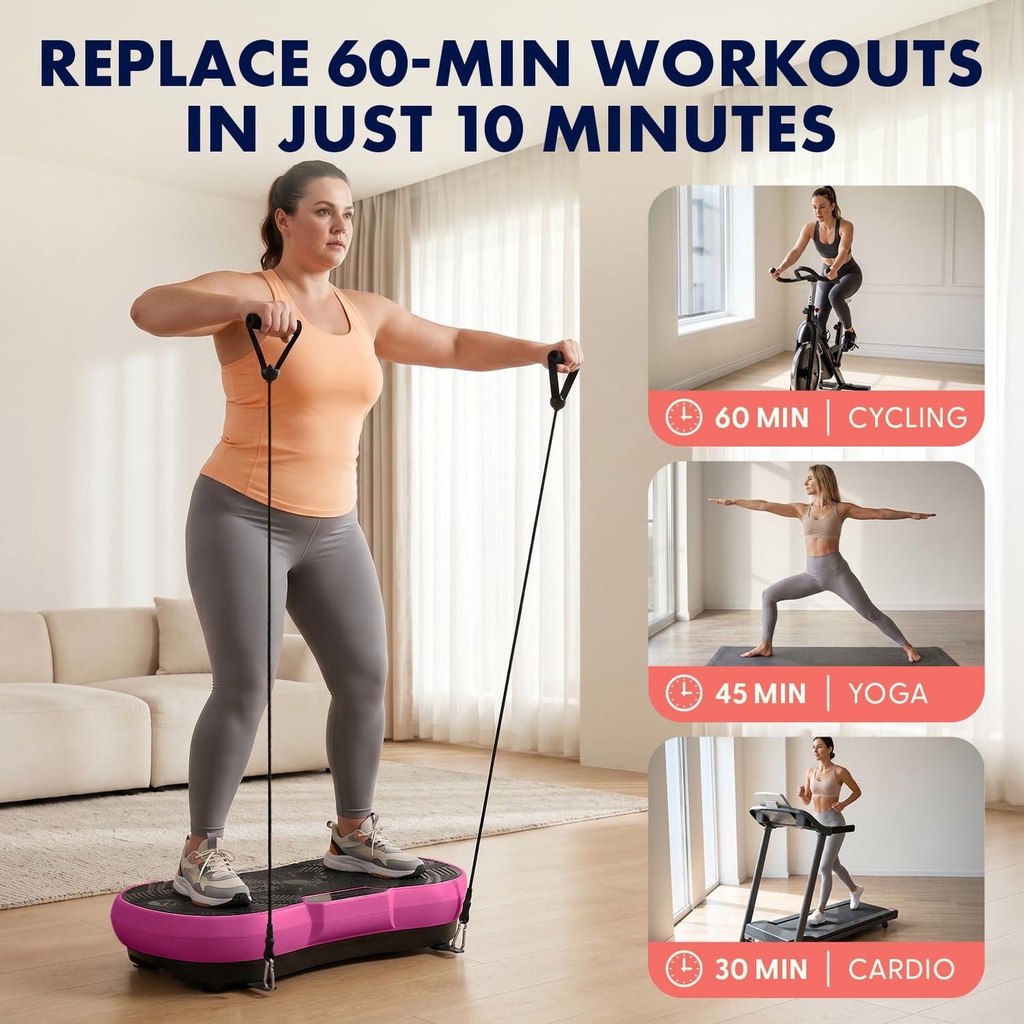 SQUATZ Vibration Plate Exercise Machine | Low-Impact Full Body Vibrator Plate with 99 Speed Levels & 9 Preset Programs | Resistance Bands & Remote Included | 265 lb Capacity | For Home & Office | Pink