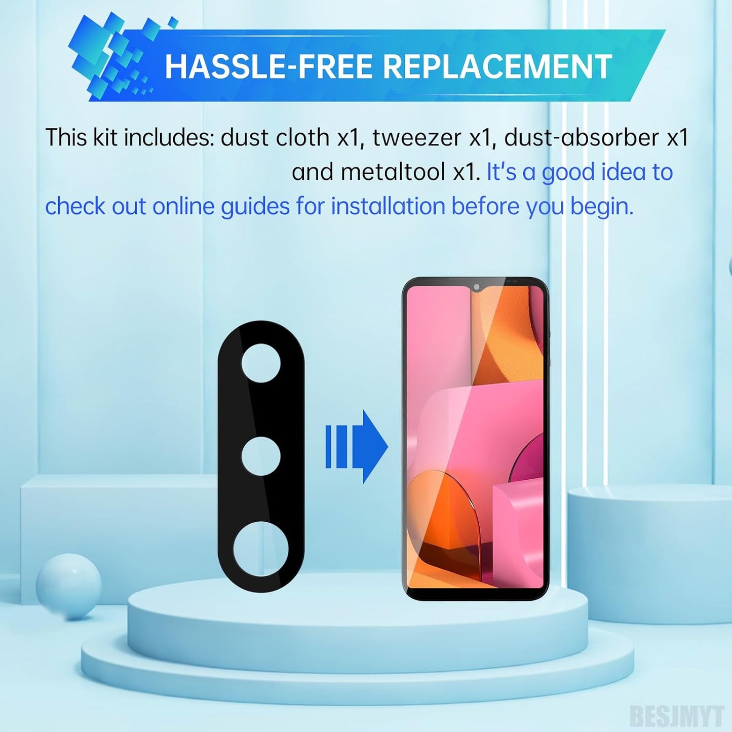 2 Pack A20s A20s SM-A207F for Samsung Galaxy Rear Camera Lens Replacement Adhesive Back Camera Glass Lens with Full Fix