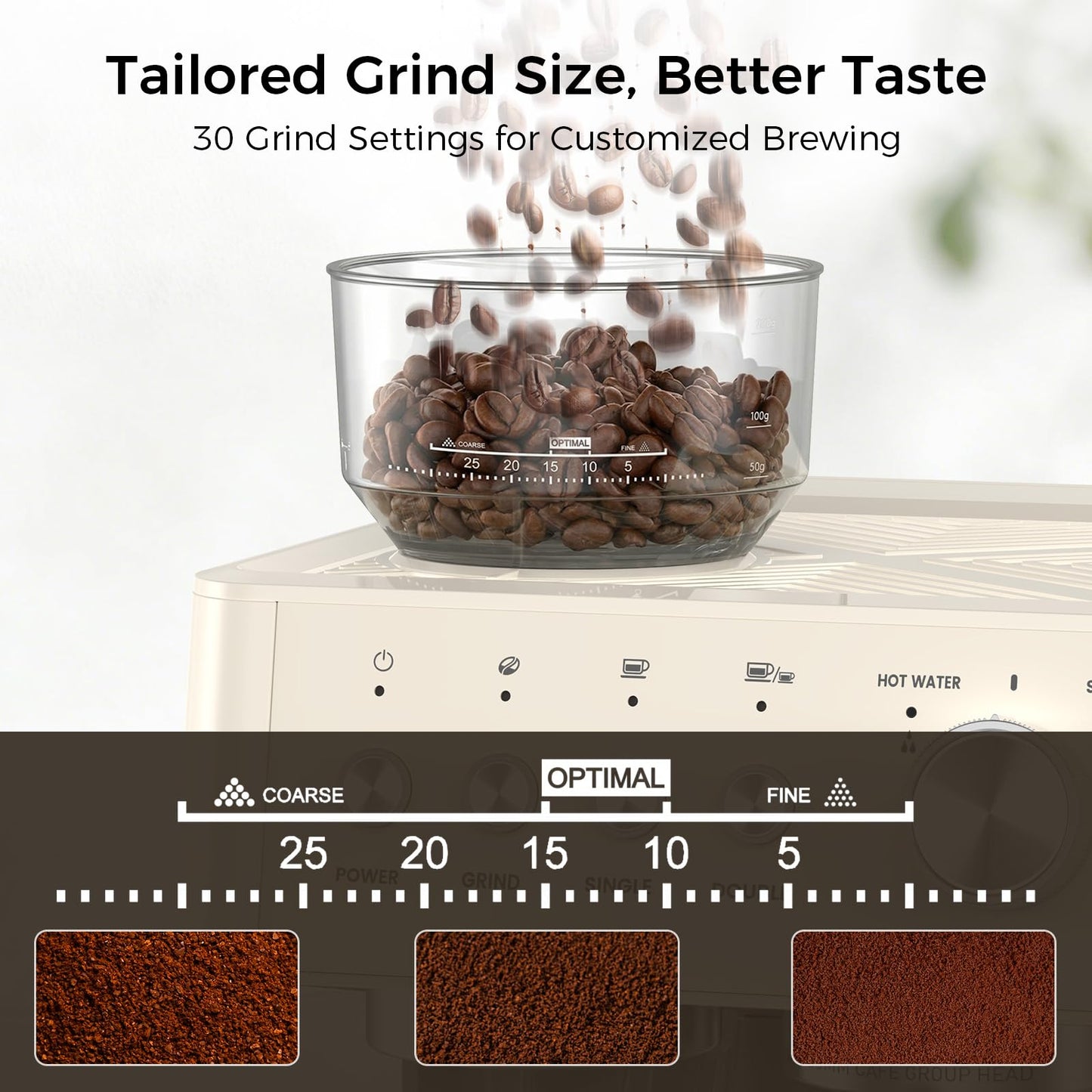 Kndko Espresso Machine with Grinder, 20 Bar Espresso Coffee Machines with Milk Frother Steam Wand, Espresso Maker for Latte, Cappuccino, Hot/Cold Brew, White