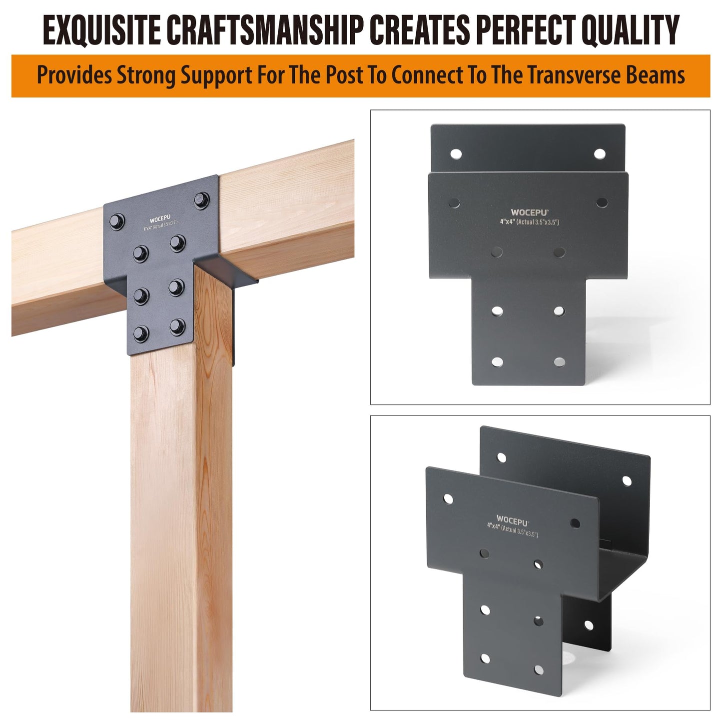 Wocepu 2 Pack Heavy Duty 4x4 (Actual 3.5"x3.5") Stainless Steel Post Caps Tie Bracket, Fit Connecting Wood Gazebo, Deck Patio Post and Wood Beams Bracket (Dark Ggray)