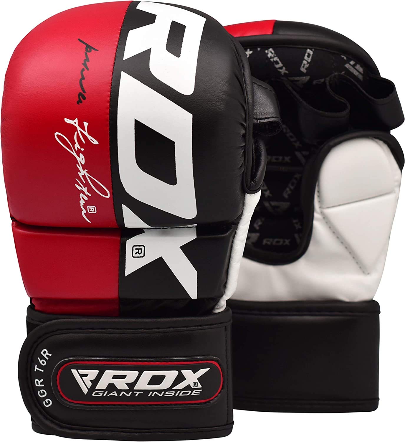 RDX MMA Gloves Grappling, Sparring, Martial Arts Mitts Men Women, Hybrid Open Palm, Maya Hide Leather Wrist Support Boxing Glove Training Cage Fighting Combat Sports Muay Thai, Punching Bag Kickboxing