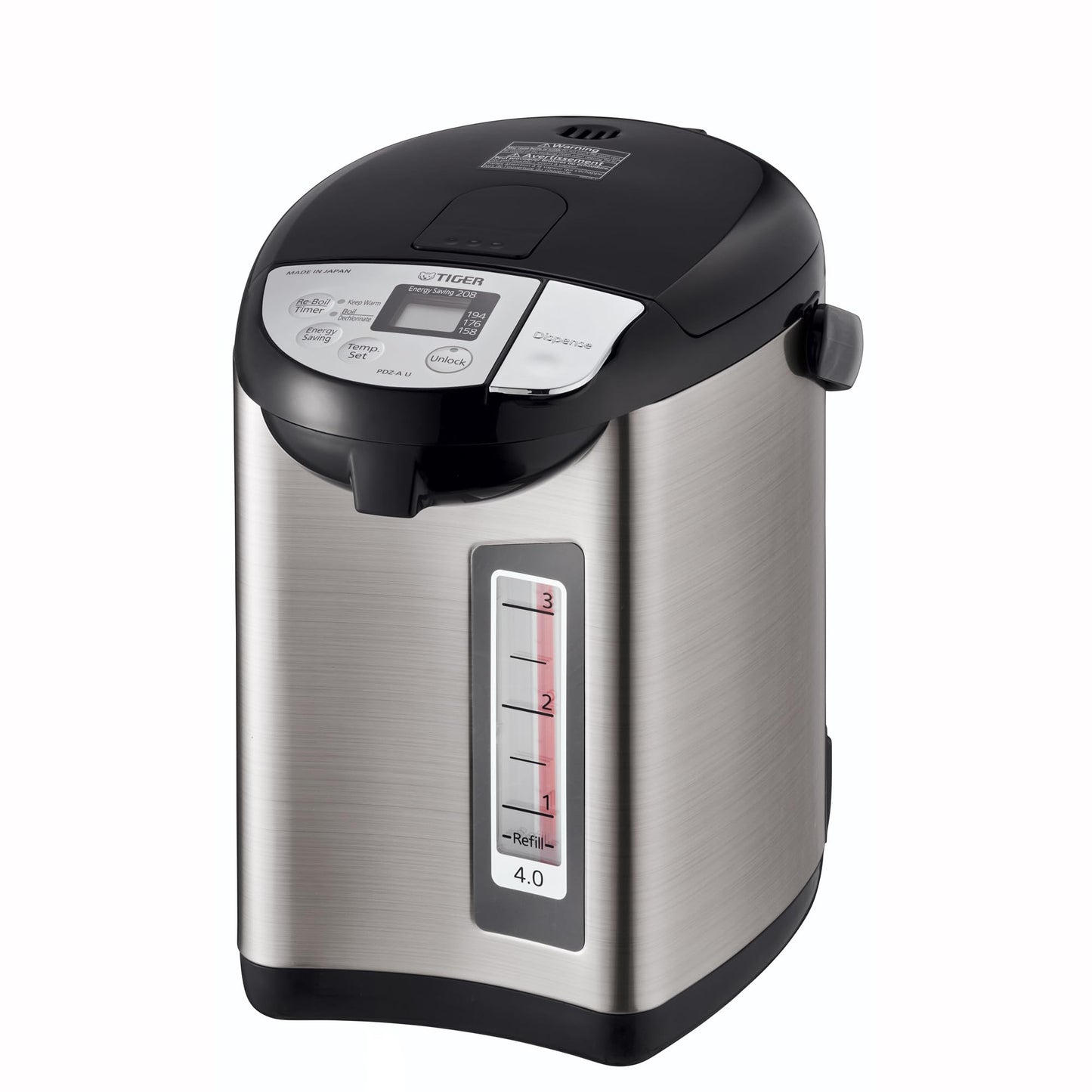 TIGER PDZ-A40U 4.0 Liter Water Boiler and Warmer with 4 Auto-Temp Settings, Stainless Steel Finish