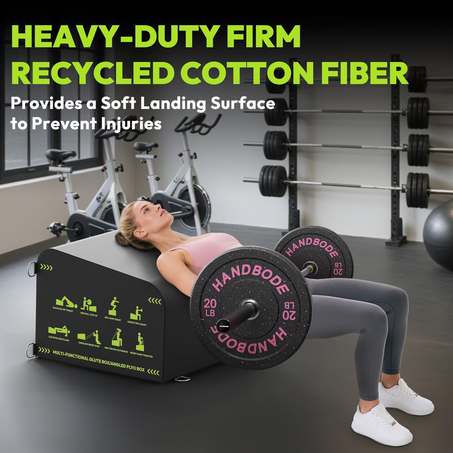 HANDBODE Hip Thrust Bench, Multi-Functional Slip-Free Hip Thrust Machine for Glute Bridge, Box Jump, Push-Ups, Squat, Ab Exercise, Suitable for Home & Gym, Black/Green