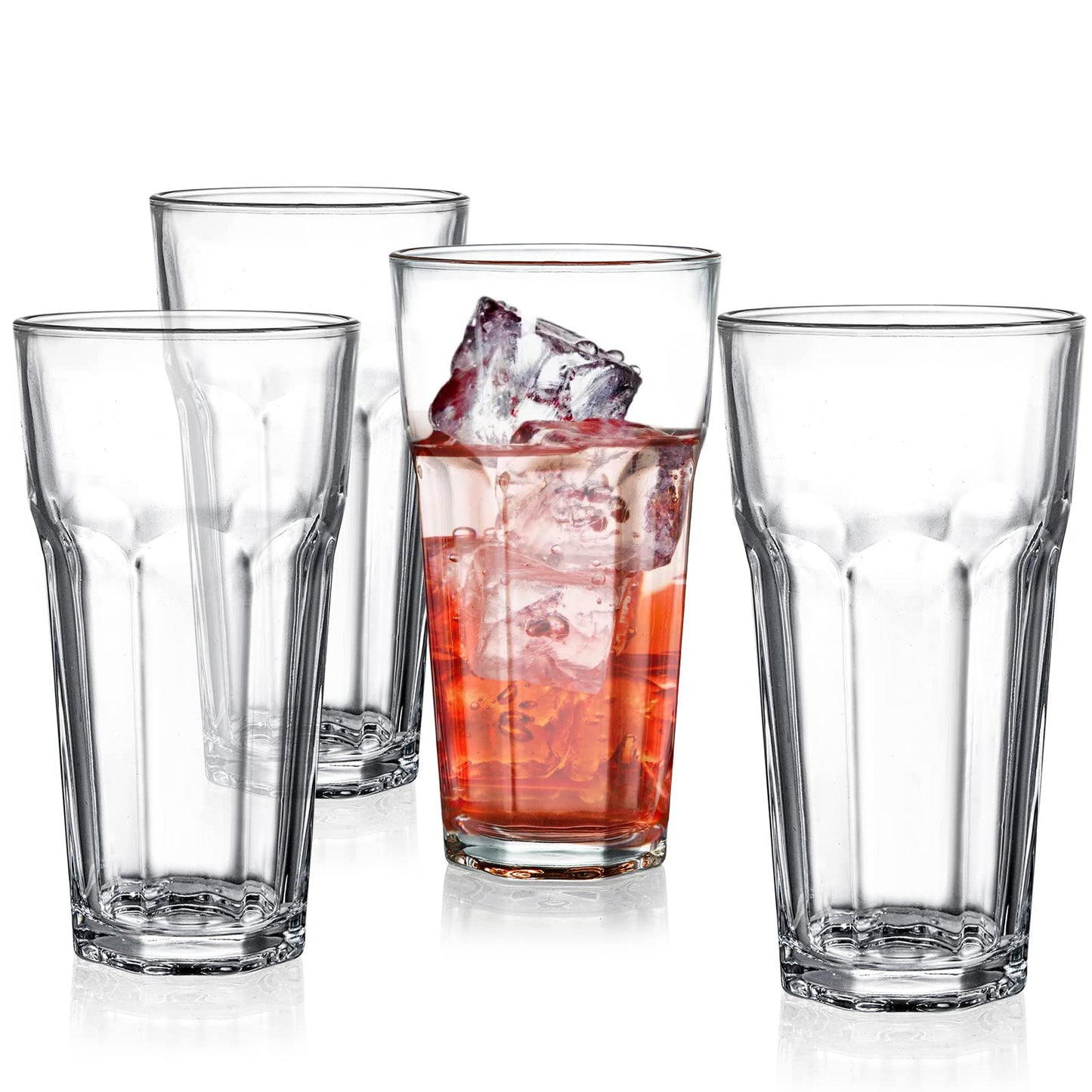 Yopay Set of 8 Highball Drinking Glasses, 12oz Lead-Free Tempered Water Glasses Thick Heavy Base, Clear Iced Hot Tea Glassware for Cocktail, Juice, Milkshake, Soda Beer Tumbler Cup