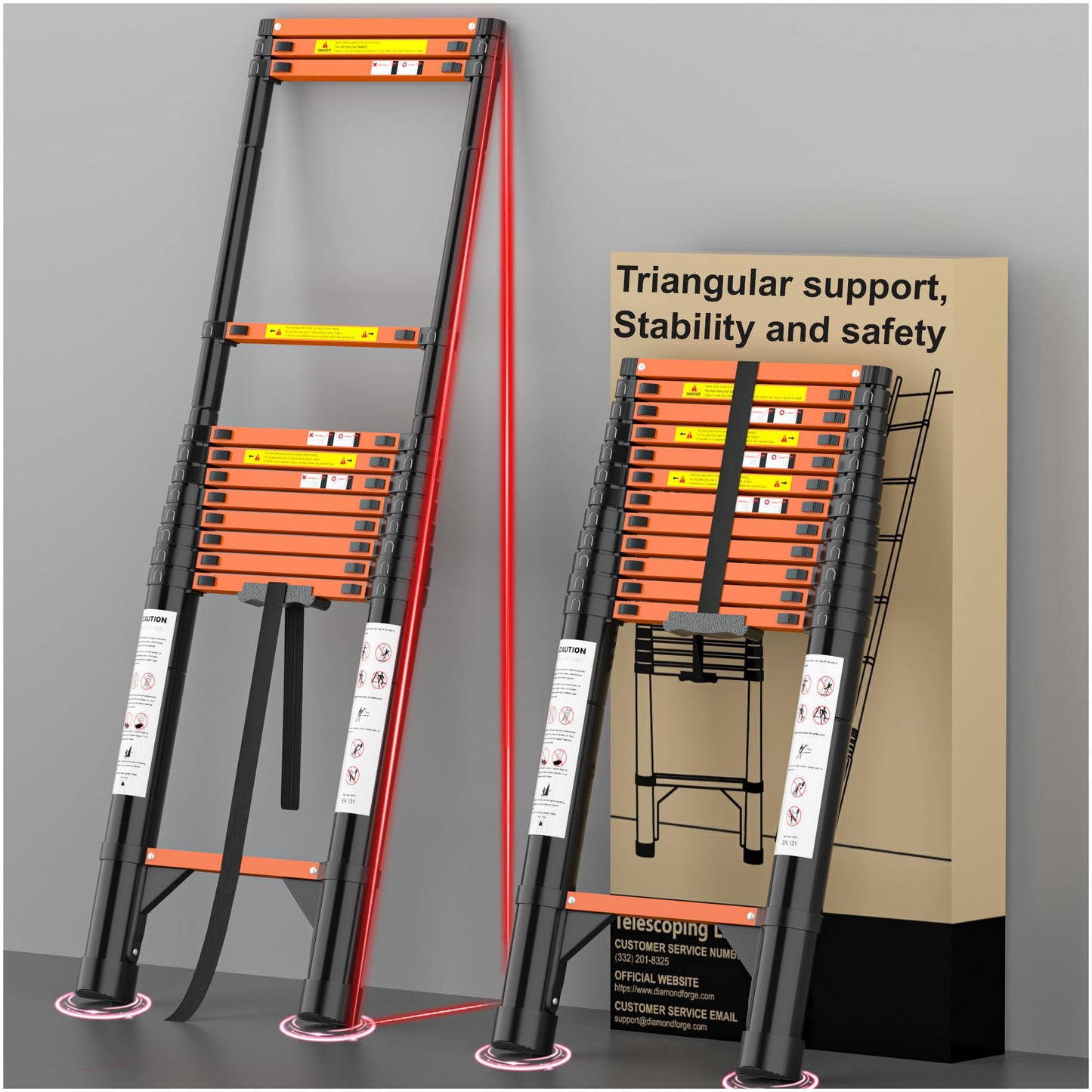 Telescoping Ladder Extension Telescopic Collapsible - 16.5 FT Rv Telescope Foldable Extendable Tall Compact Aluminum Ladders - for House Roof Travel Trailers Adjustable Retractable - 330lbs Capacity
