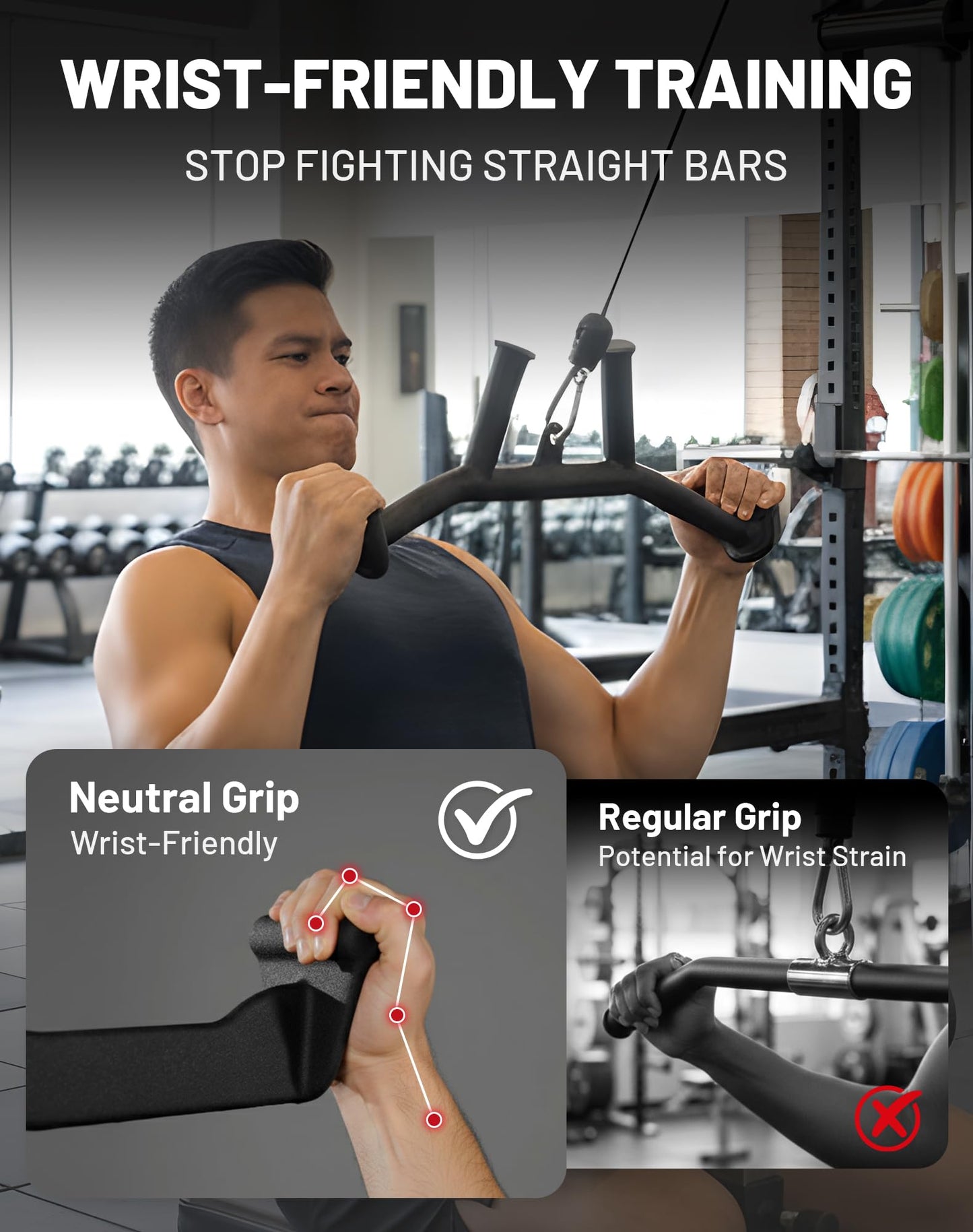 Mikolo 2-in-1 Lat Pulldown Bar, Narrow and Wide Grip Lat Pull Down Attachments for Home Gym,Neutral Grip Cable Machine Attachments for Back and Upper Body Training