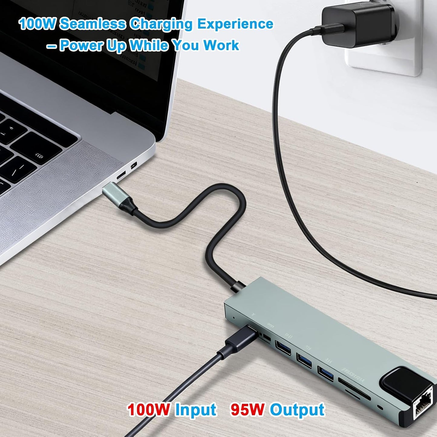 Vrebrey 8-in-1 4K@60Hz 85W 3X 3.0 USB-C Hub, Multi-Port Adapter for Laptops, HDMI, Power Delivery, USB-A & USB-C Data