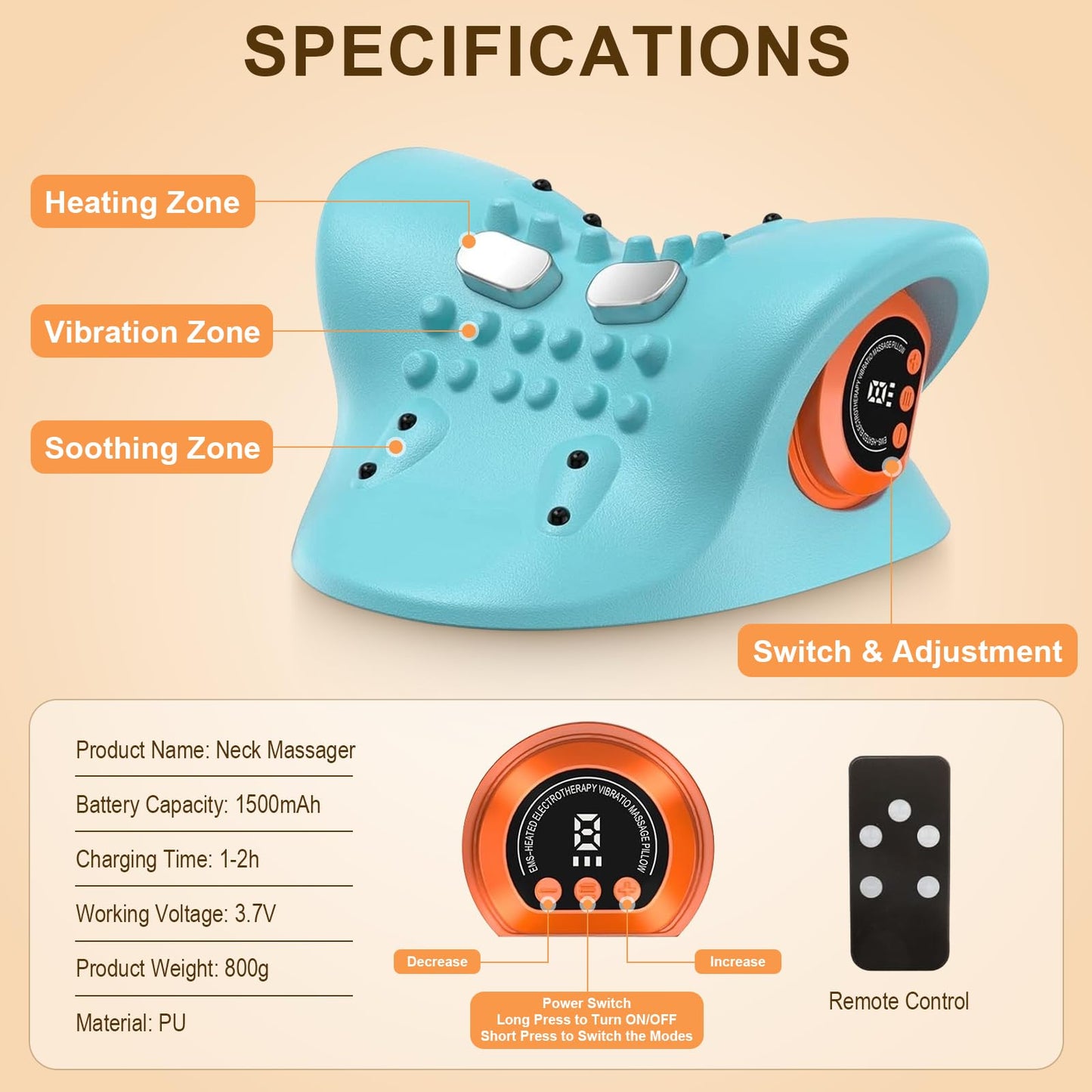 Kalamera Heated Neck Massager Pillow with Vibration Rechargeable Ergonomic Neck Traction Device for Stretching Pain Relief Deep Tissue Portable Cervical Massager for Home Office Travel Relaxation
