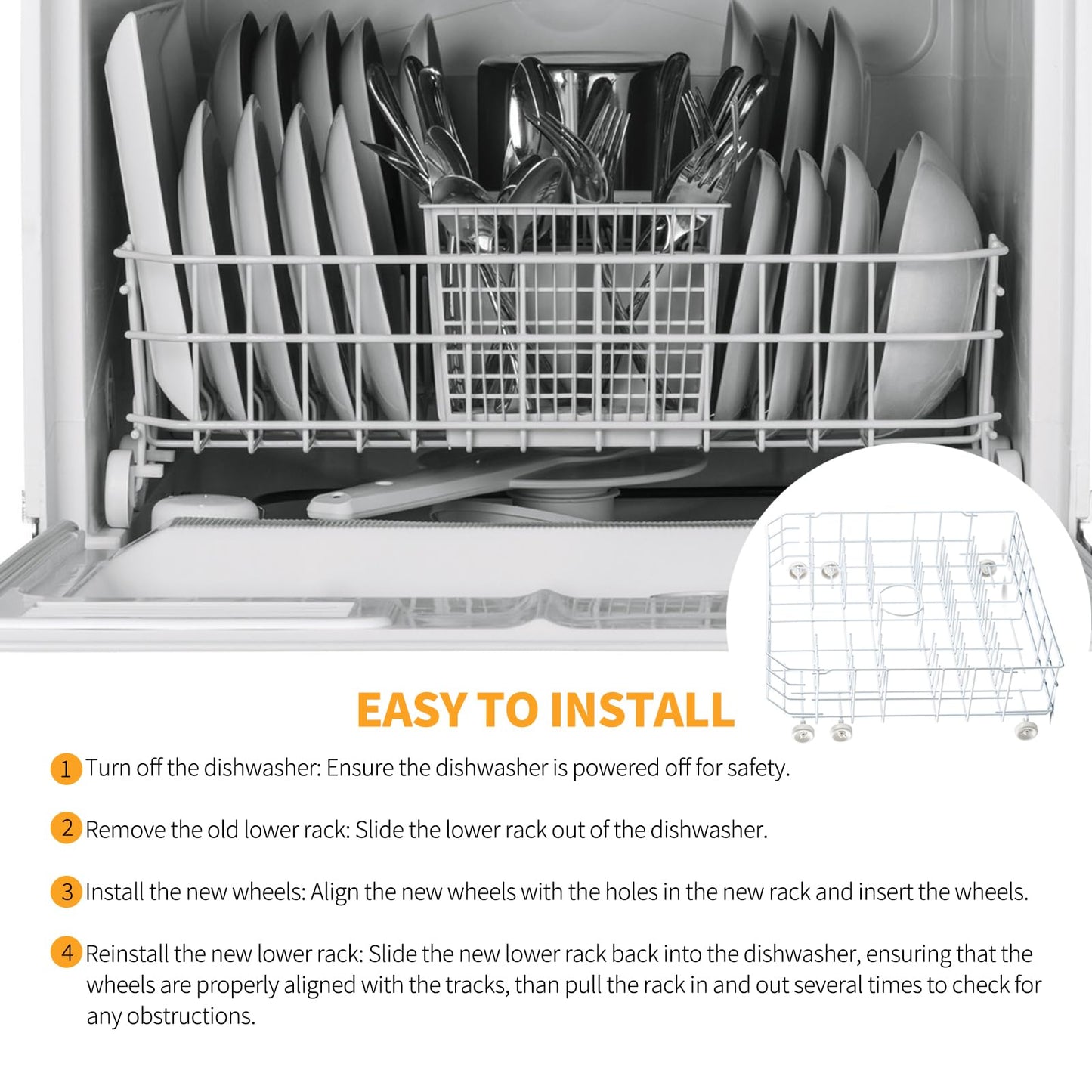 Allstare WD28X31819 WD28X10284 Dishwasher Lower Rack Replacement Parts for GE Dishwasher Parts Lower Dishrack Assembly with Wheels ADW1100N10WW GSD2100V55BB GE Dishwasher Bottom Rack