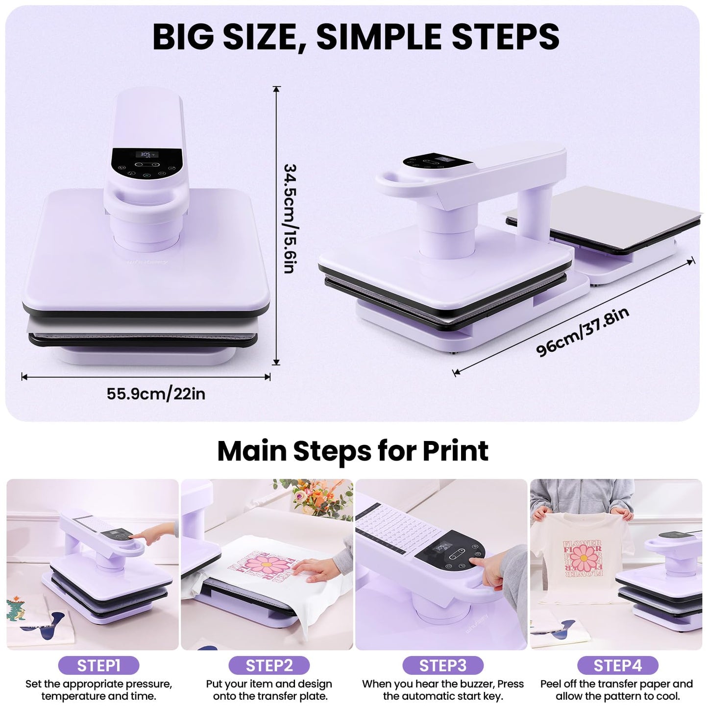 Whubefy Dual Auto Heat Press Machine 15x15, 360° Swing Away Smart T-Shirt Printing W/Auto Release & Auto-Off, Adjustable Pressure & Higher Heating Height for HTV, Sublimation, Heat Transfer Projects
