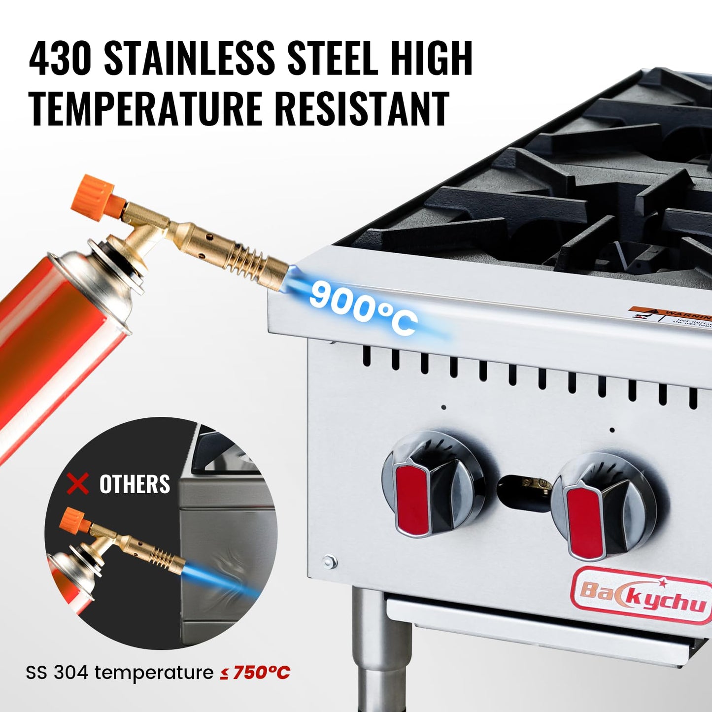 Backychu 2-Burner Commercial Gas Stove- 50,000 BTU Countertop Cooking Stove Range, Heavy-Duty Hot Plate, Stainless Steel Cooking Equipment for Restaurant, kitchens, Propane/Natural Gas