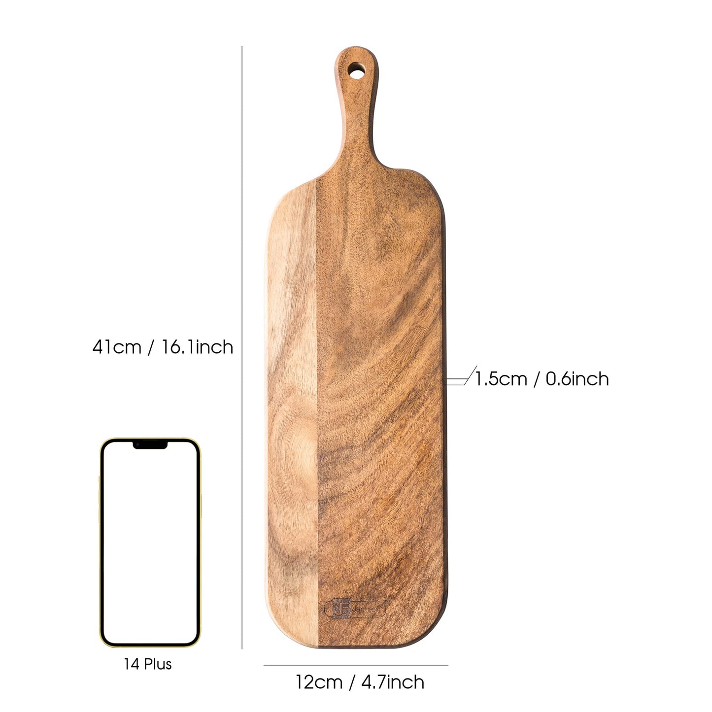JF JAMES.F Wood Cutting Board with Handle, Long Acacia Serving Board Wooden Cheese Board Charcuterie Boards Wood Board for Food Bread Fruit 16.1x4.7x0.6 Inch