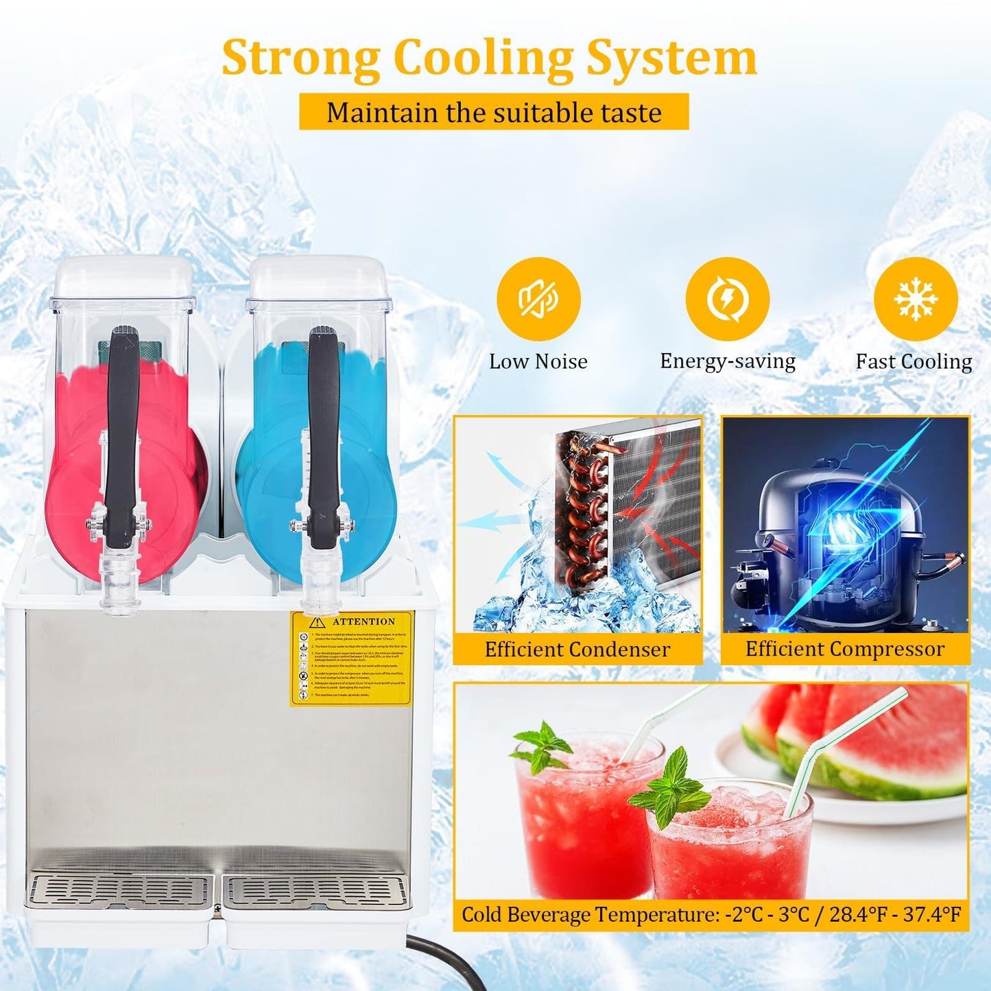 Commercial Slushy Machine, 4Lx2 Double Tank Margarita Machine, Stainless Steel High-Speed Self-Cleaning Frozen Drink Slushie Machine for Bars Restaurants Cafe Home Use