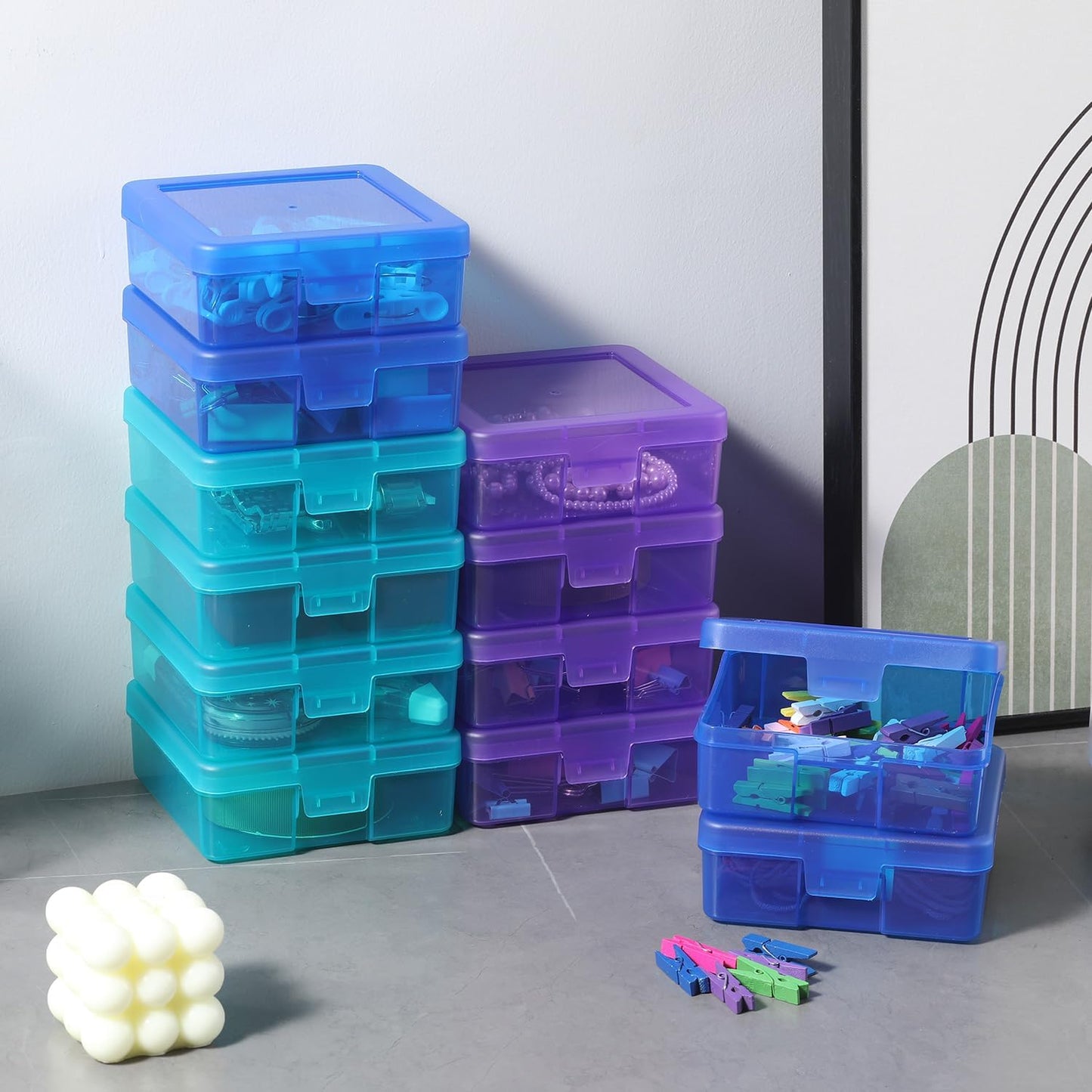 Novelinks 18-Pack Small Plastic Storage Containers - Clear Stackable Organizers with Lids for Arts & Crafts