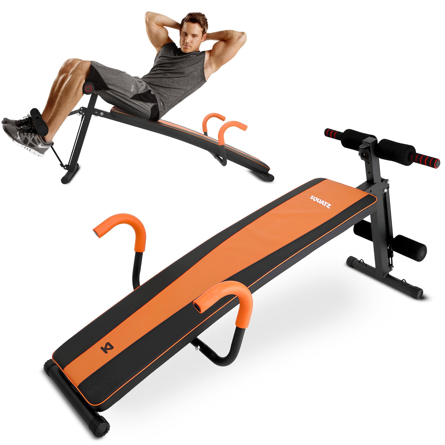 SQUATZ Adjustable Decline Sit-Up Bench for Abs with Handrail, Five Level Abdominal Bench for Core Training, Reverse Crunch Handle, Heavy-Duty Home Gym Sit Up Exercise Equipment for Core Muscles