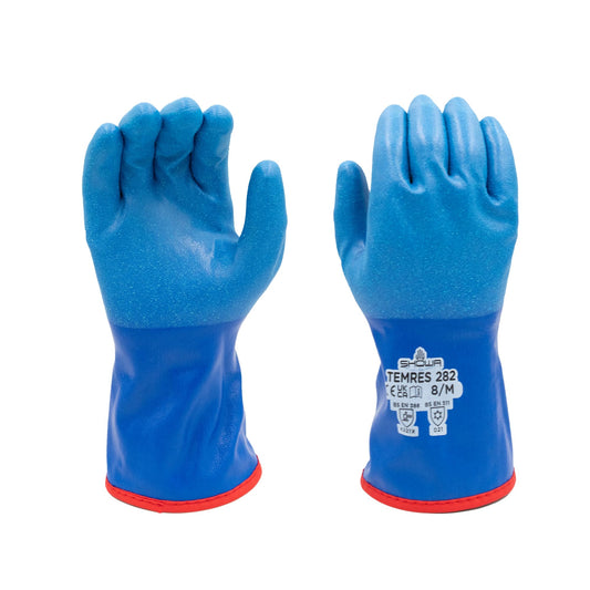 SHOWA TEMRES 282 Waterproof Insulated Winter Work Gloves, Breathable Polyurethane Coating, Thermal Fleece Liner, High-Grip for Hiking, Cold Storage, Ice Fishing, Outdoor Work, Blue, XX-Large, 12 pair