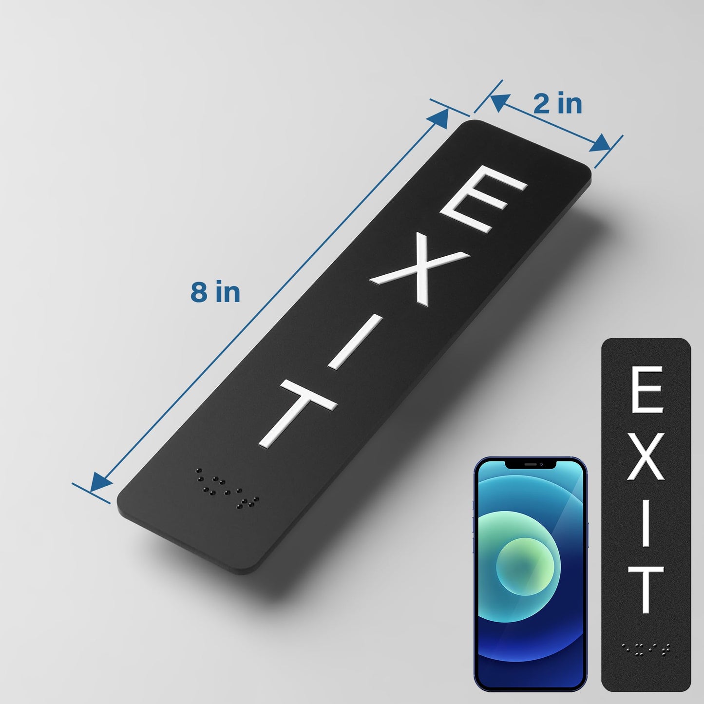 Exit Sign - ADA Compliant Exit Signs With Braille and Raised Letters for Business, Emergency Exit Sign for Office Restroom Indoor Outdoor,Easy Installation-Vertical (2 * 8 In)