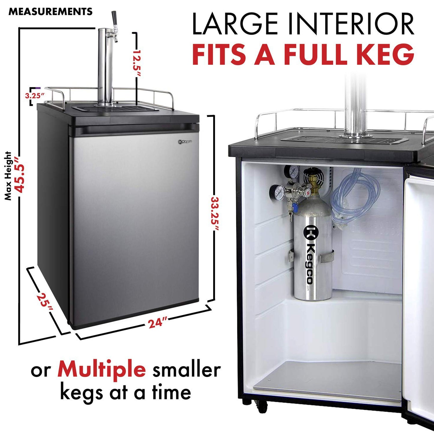Kegco Kegerator Full Size Keg Refrigerator - Single Faucet - D System, Stainless Steel